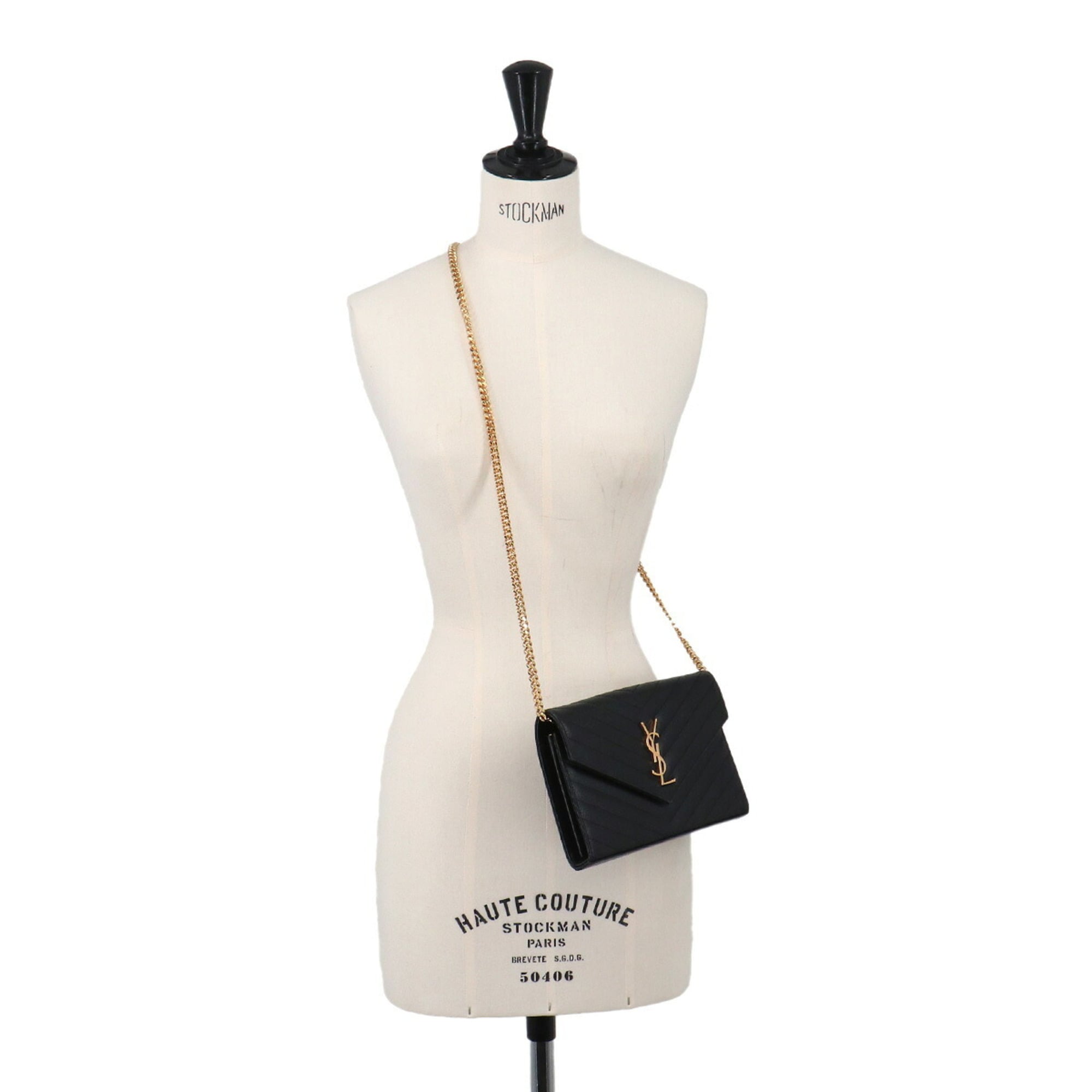 Saint Laurent Black Leather Chain/Shoulder Wallet (Pre-Owned)