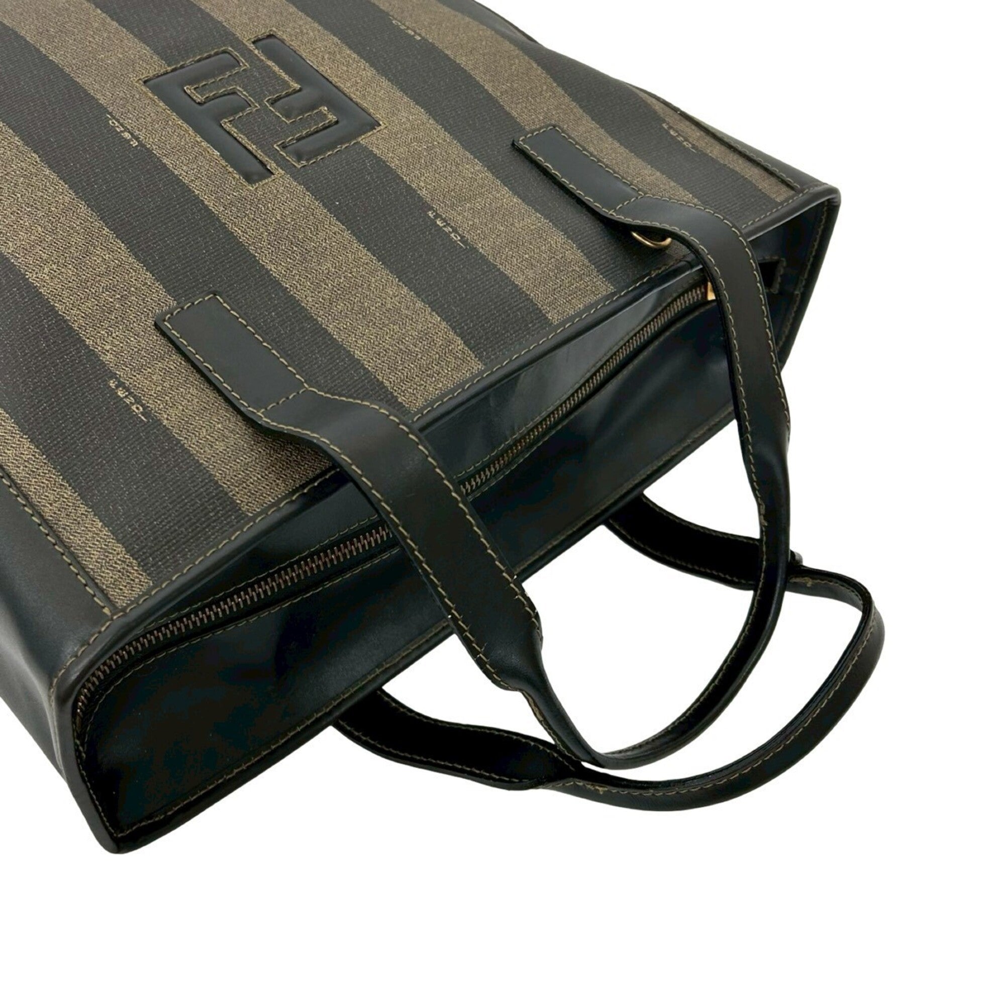 Fendi Black Khaki Leather Pvc Handbag Tote Bag (Pre-Owned)