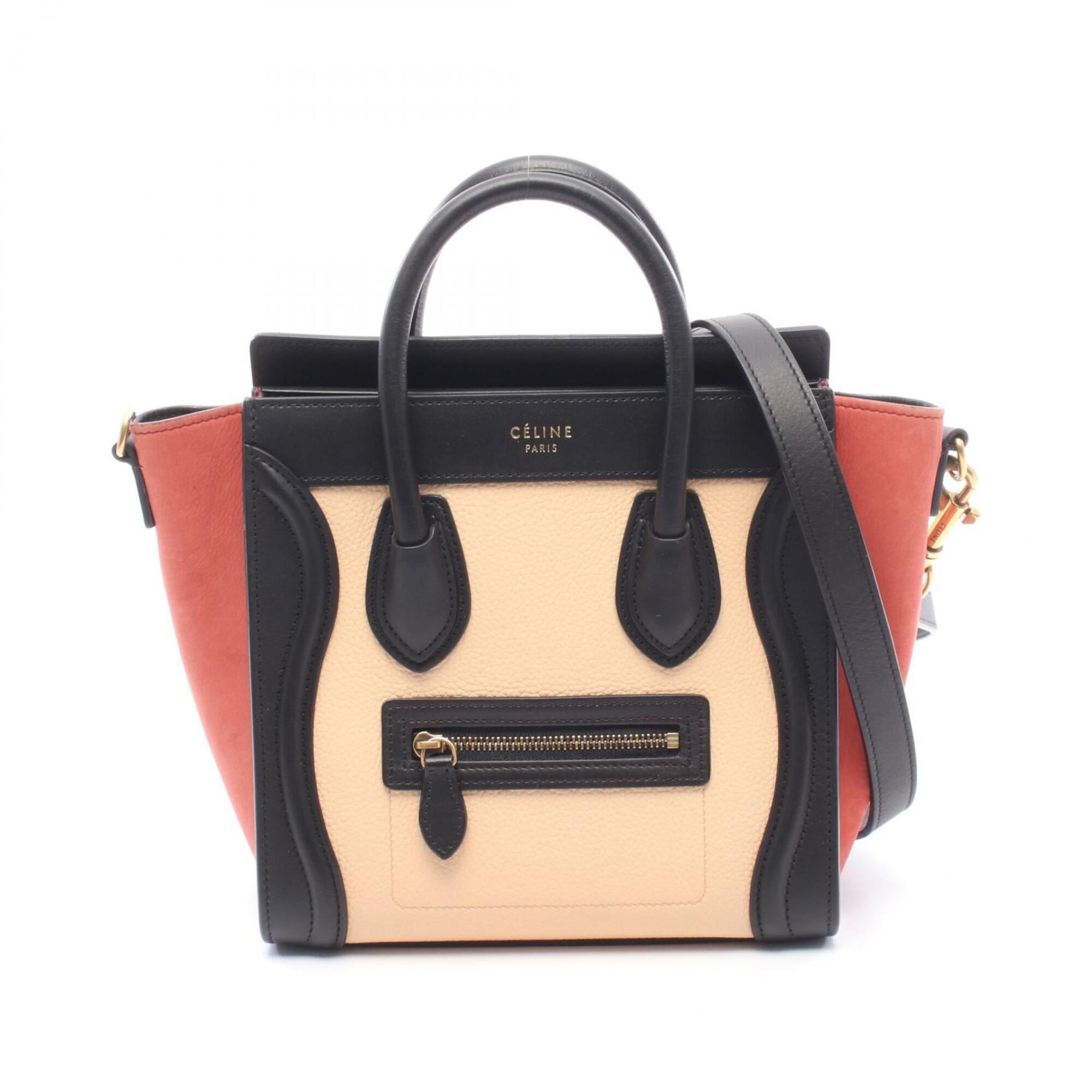 Celine Beige Black Red Color Leather Handbag (Pre-Owned)