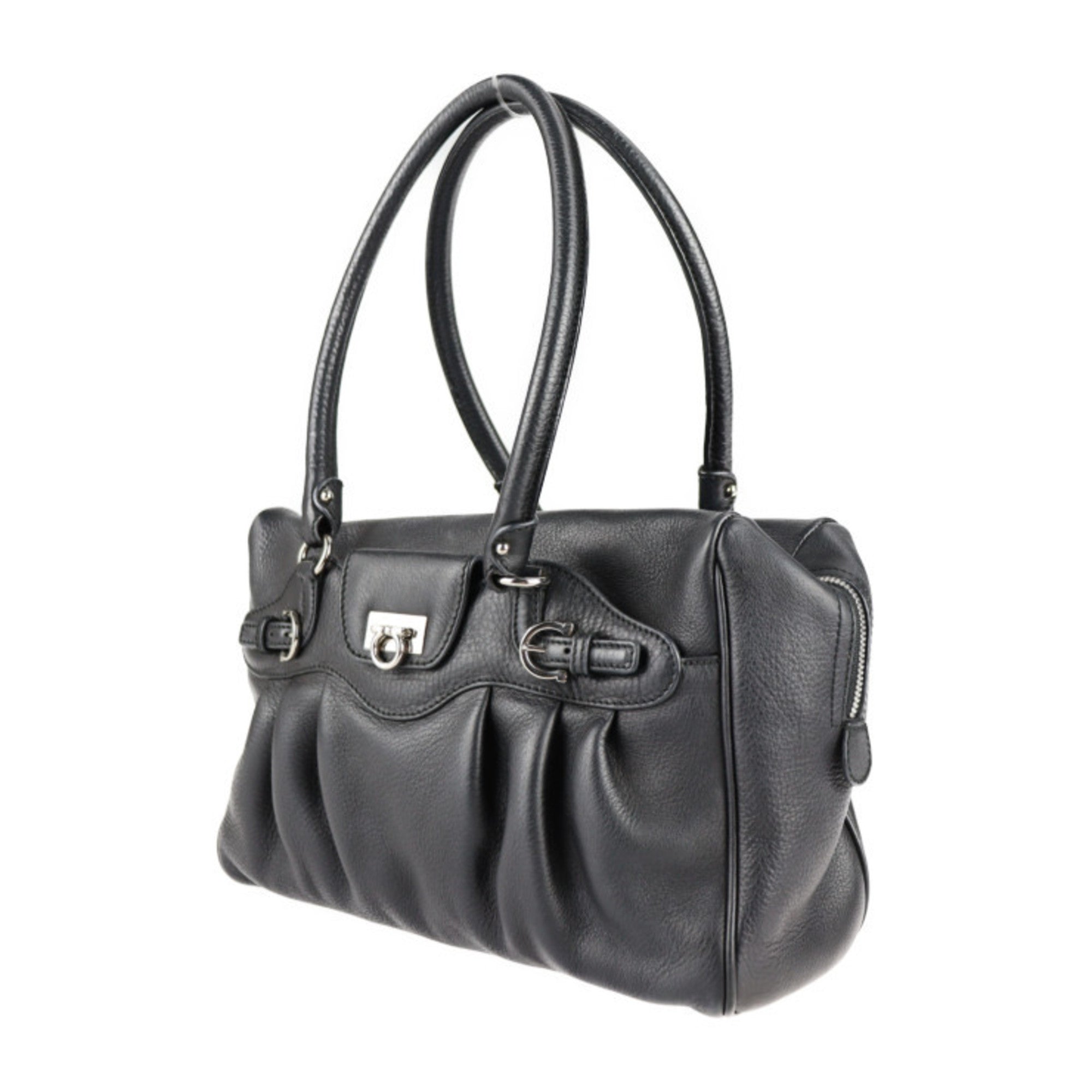 Salvatore Ferragamo Gancini Black Leather Handbag (Pre-Owned)
