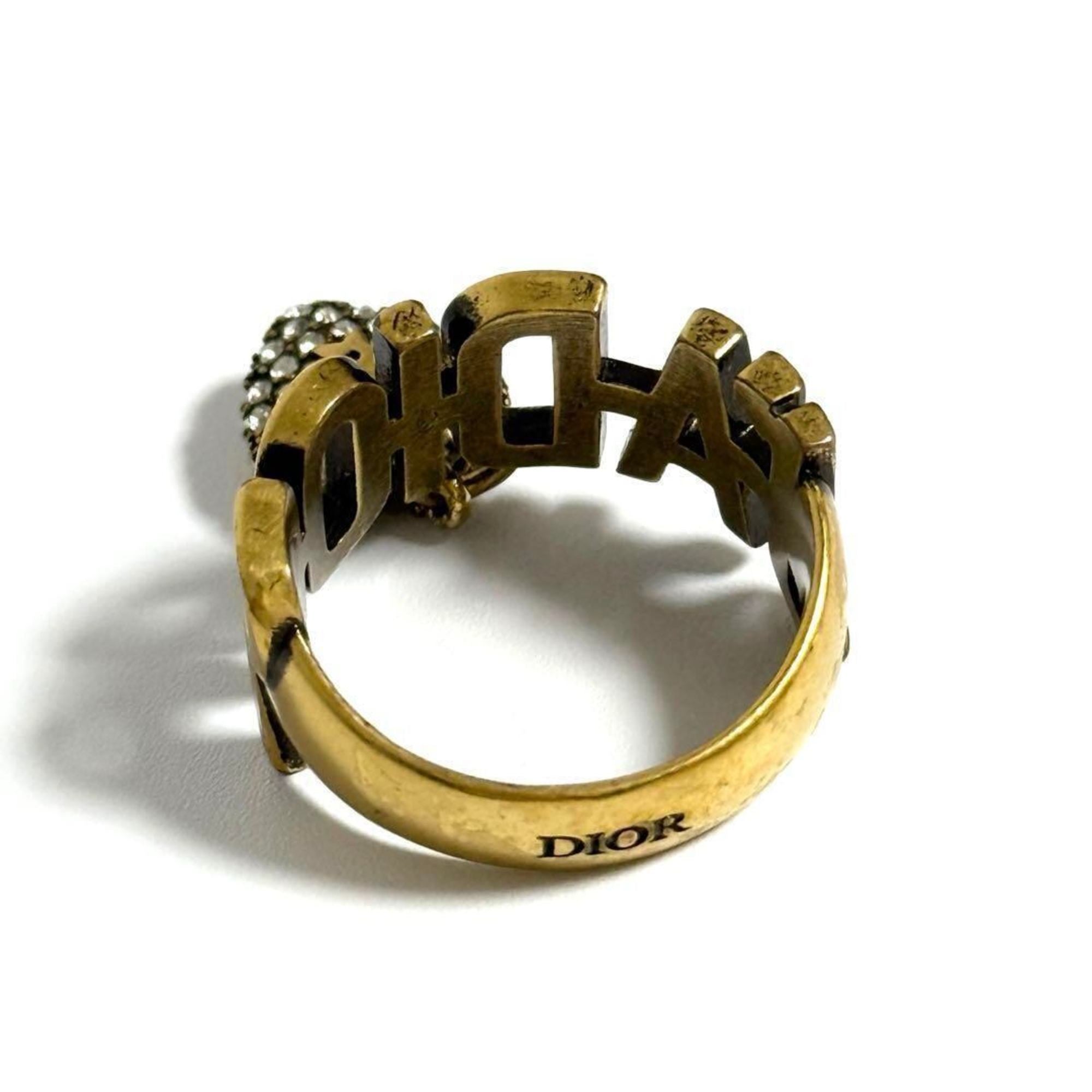 Christian Dior Metal Rhinestone Band Ring (Pre-Owned)