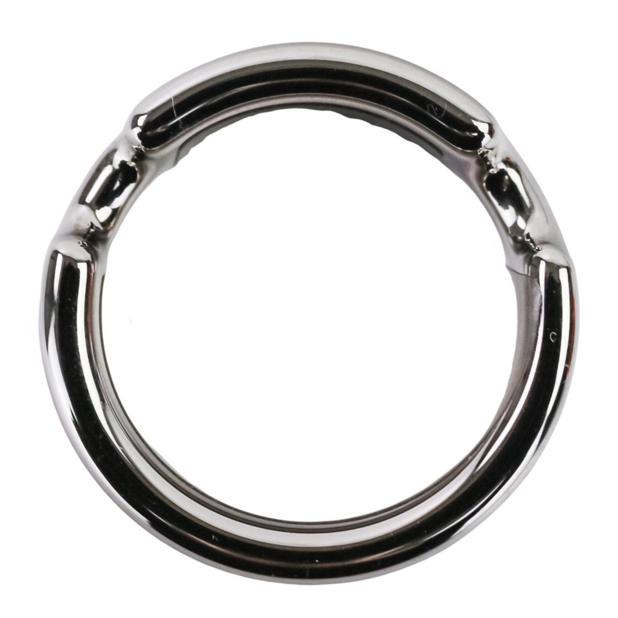 Hermes Silver Brown Leather Metal Band Ring (Pre-Owned)