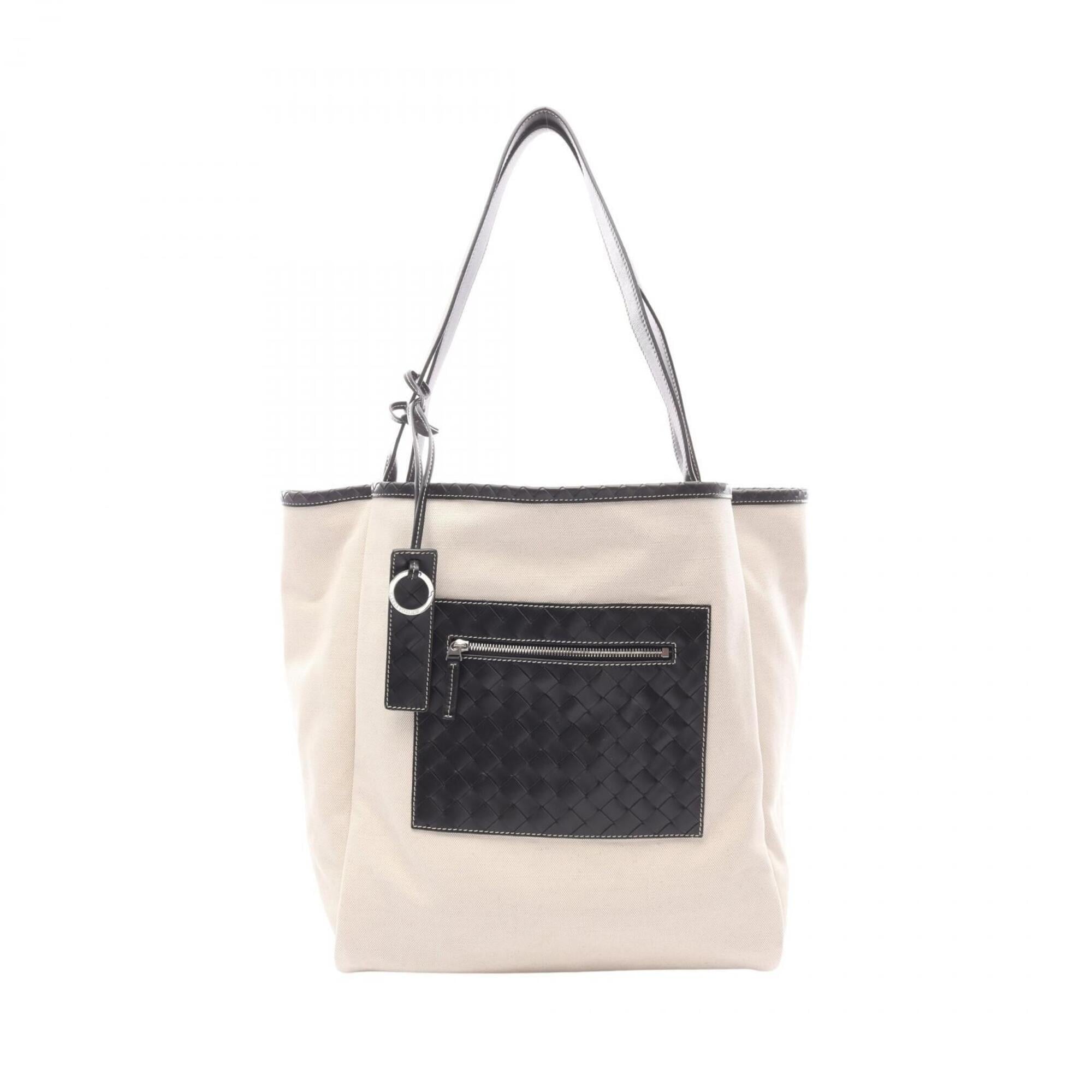 Bottega Veneta Black Khaki White Canvas Suede Leather Handbag Tote Bag (Pre-Owned)