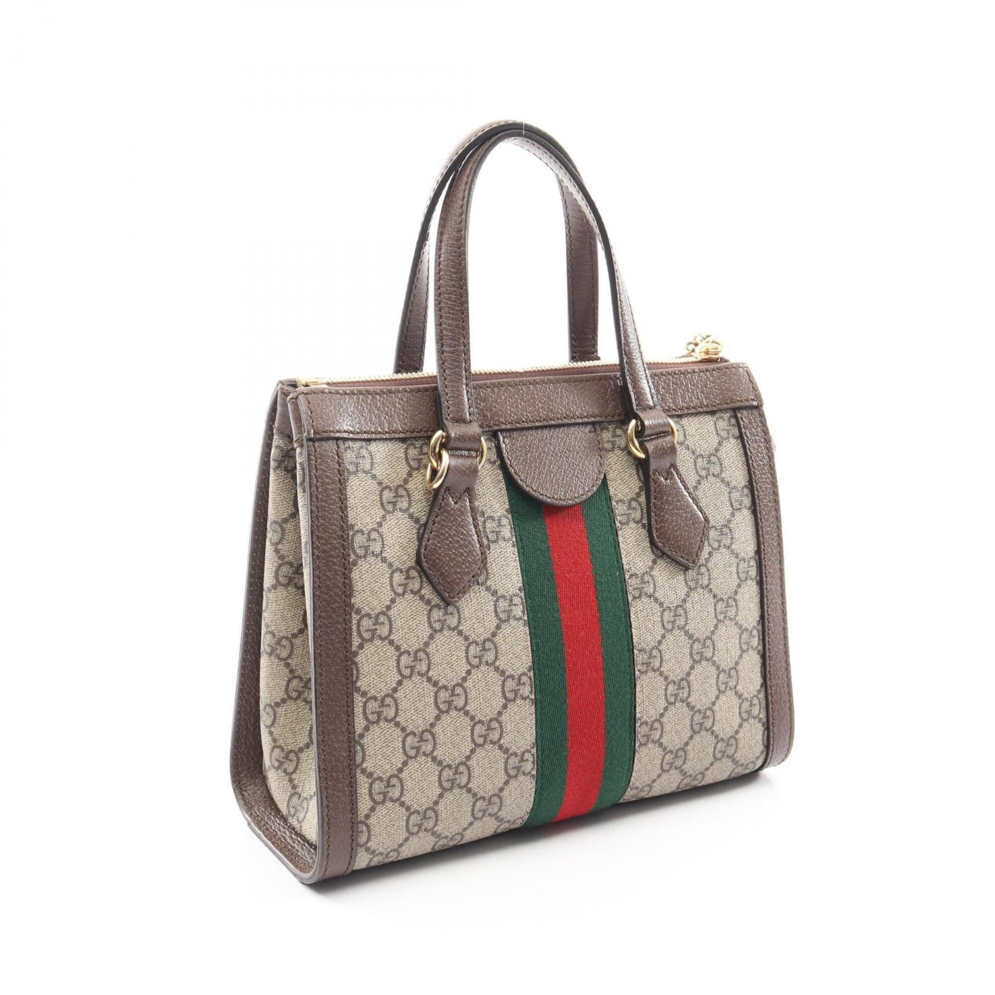 Gucci Beige Brown Coated Canvas Leather Handbag Tote Bag (Pre-Owned)
