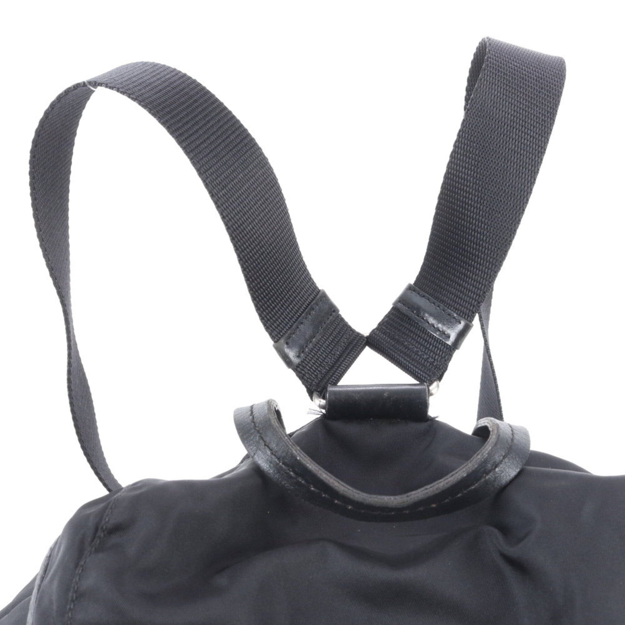 Prada Black Nylon Leather Backpack Handbag (Pre-Owned)