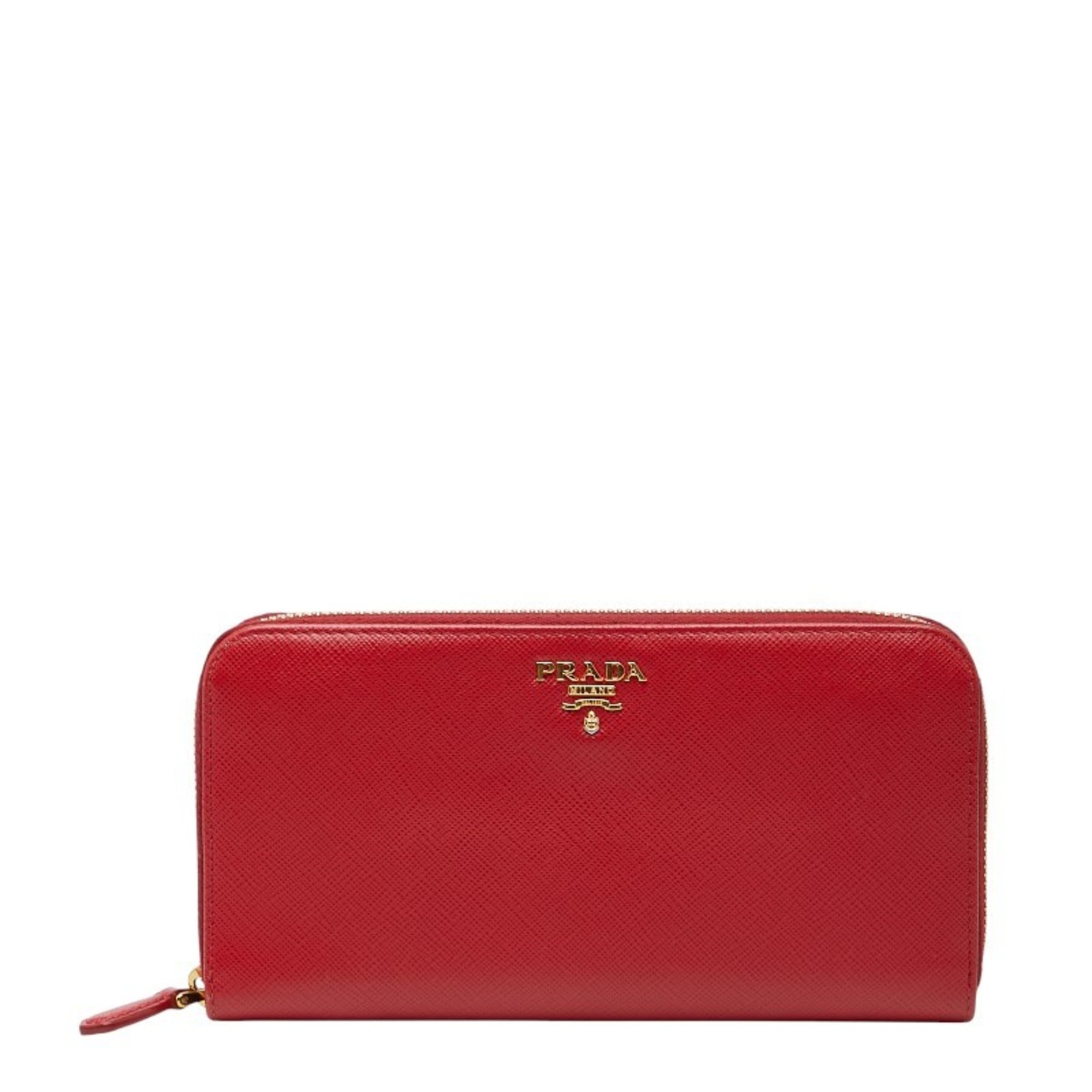 Prada Red Color Leather Long Wallet (Bi-Fold) (Pre-Owned)