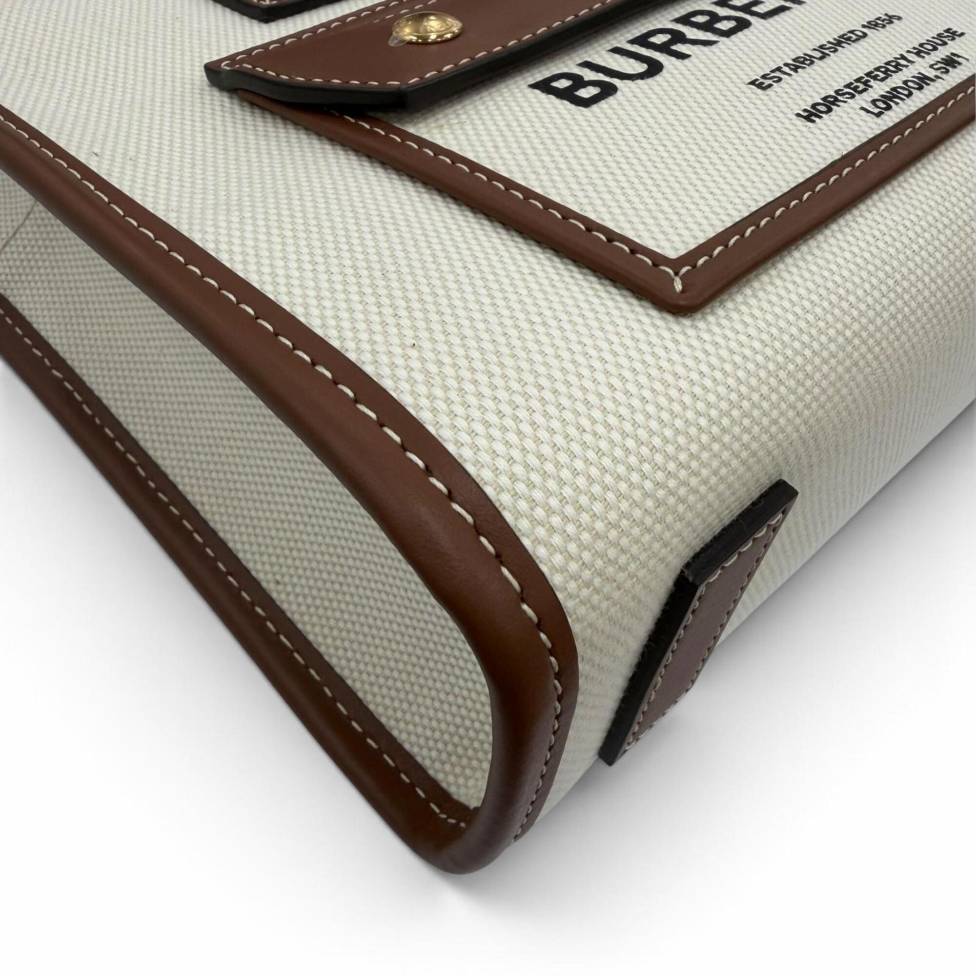 Burberry Brown Ivory Canvas Leather Shoulder Bag Tote Bag (Pre-Owned)