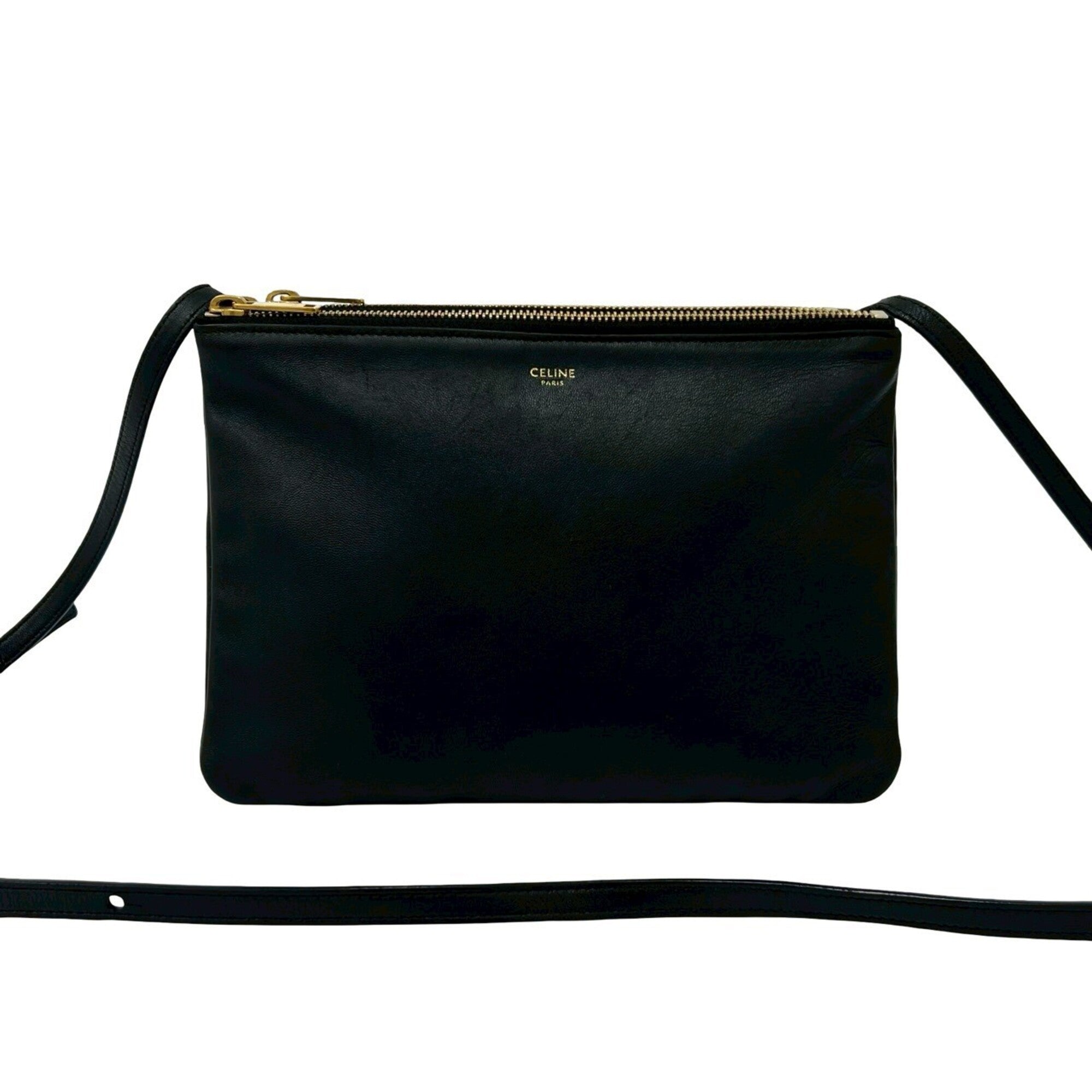 Celine Black Leather Messenger Bag Pochette Shoulder Bag (Pre-Owned)