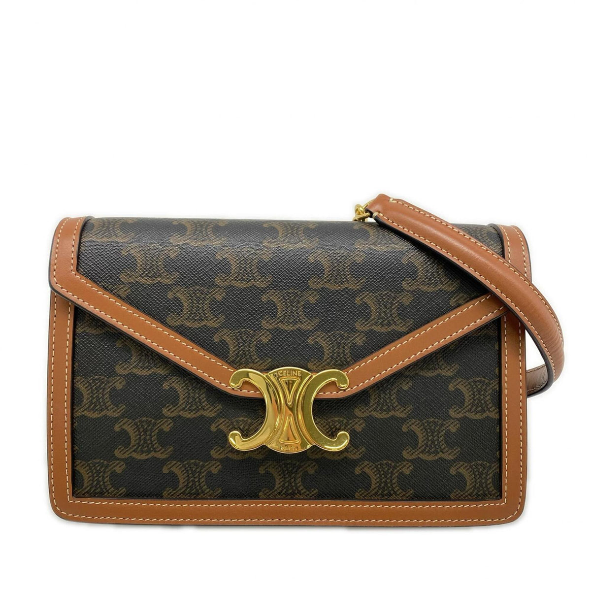 Celine Beige Brown Canvas Shoulder Bag (Pre-Owned)