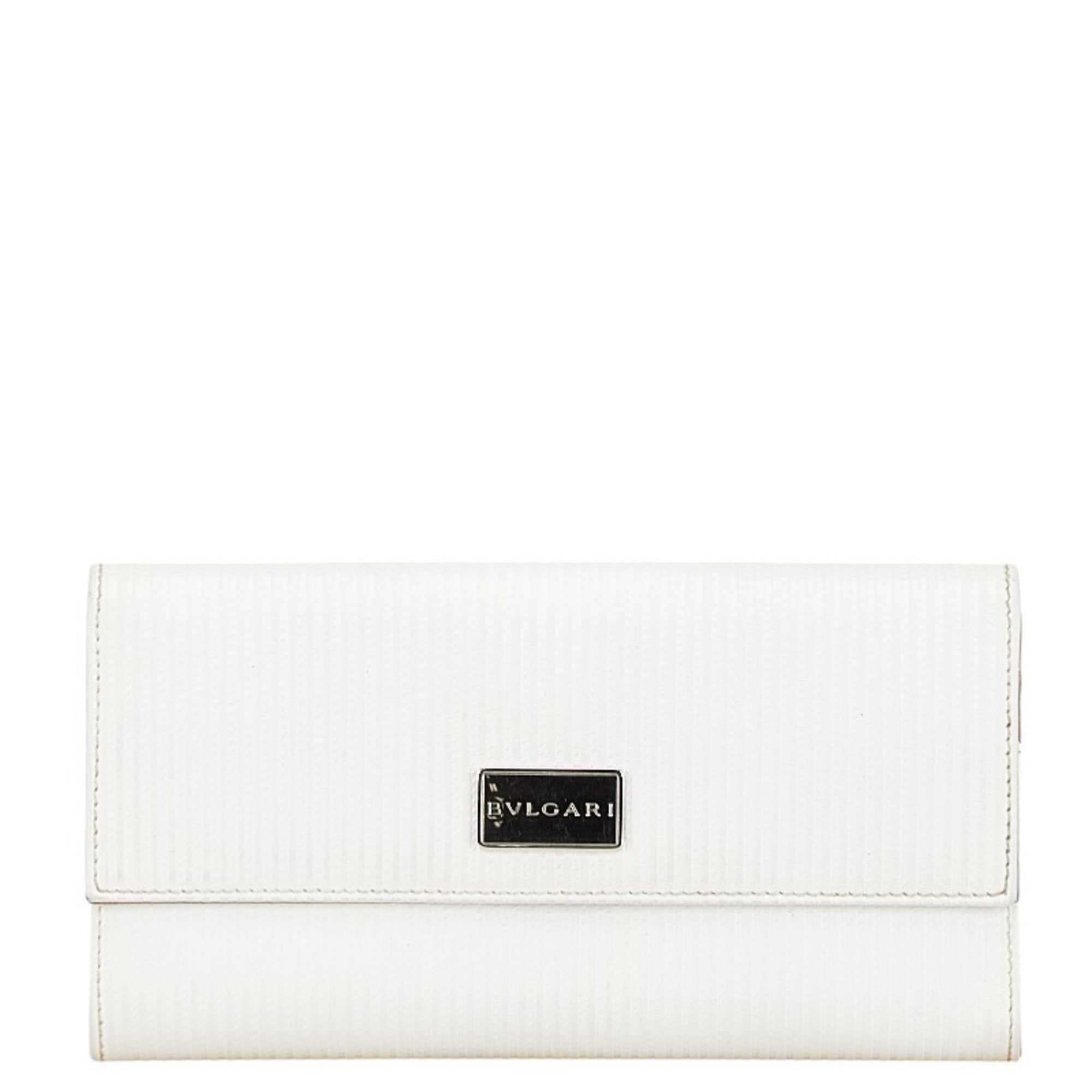 Bvlgari White Leather Long Wallet (Bi-Fold) (Pre-Owned)