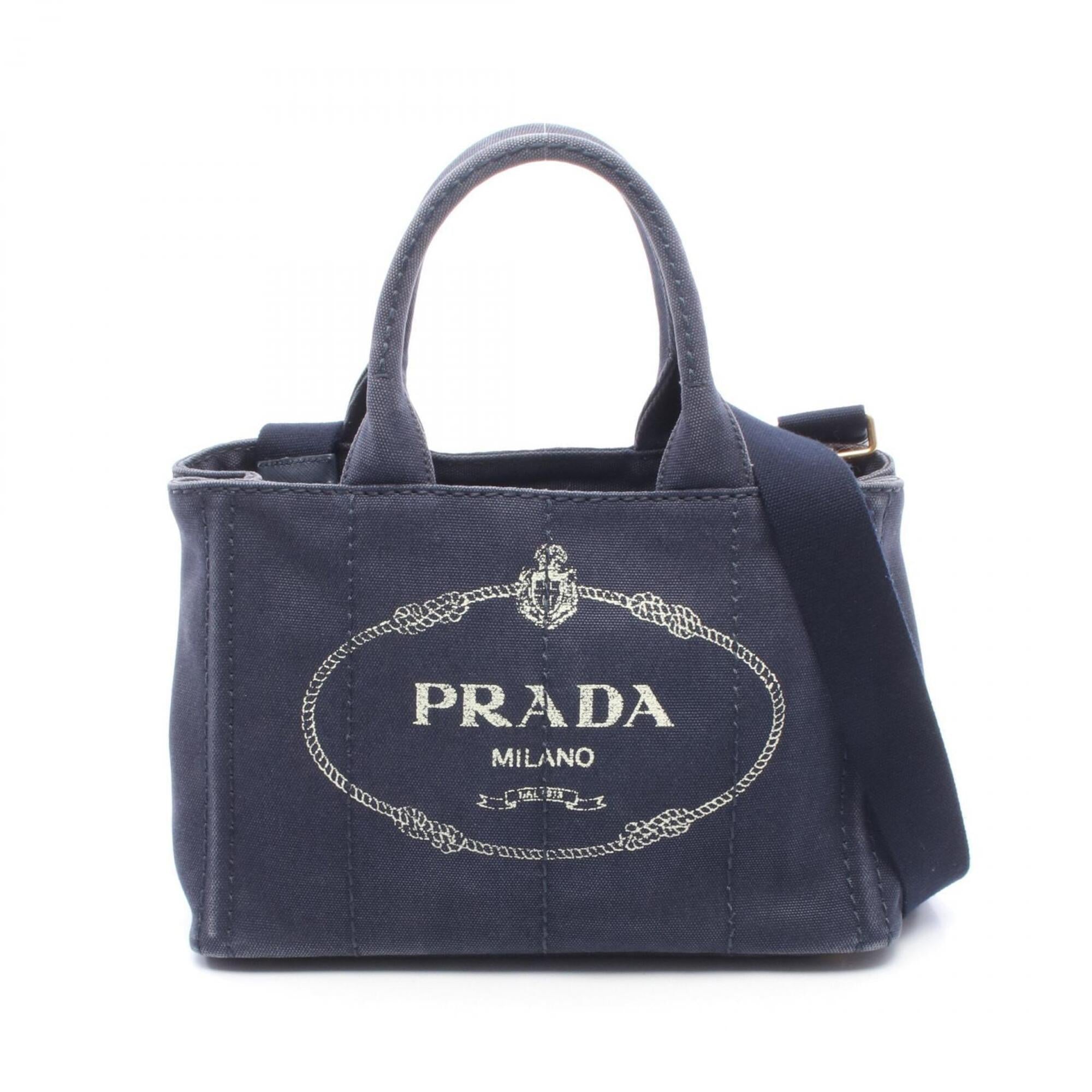 Prada Navy Canvas Handbag Tote Bag (Pre-Owned)