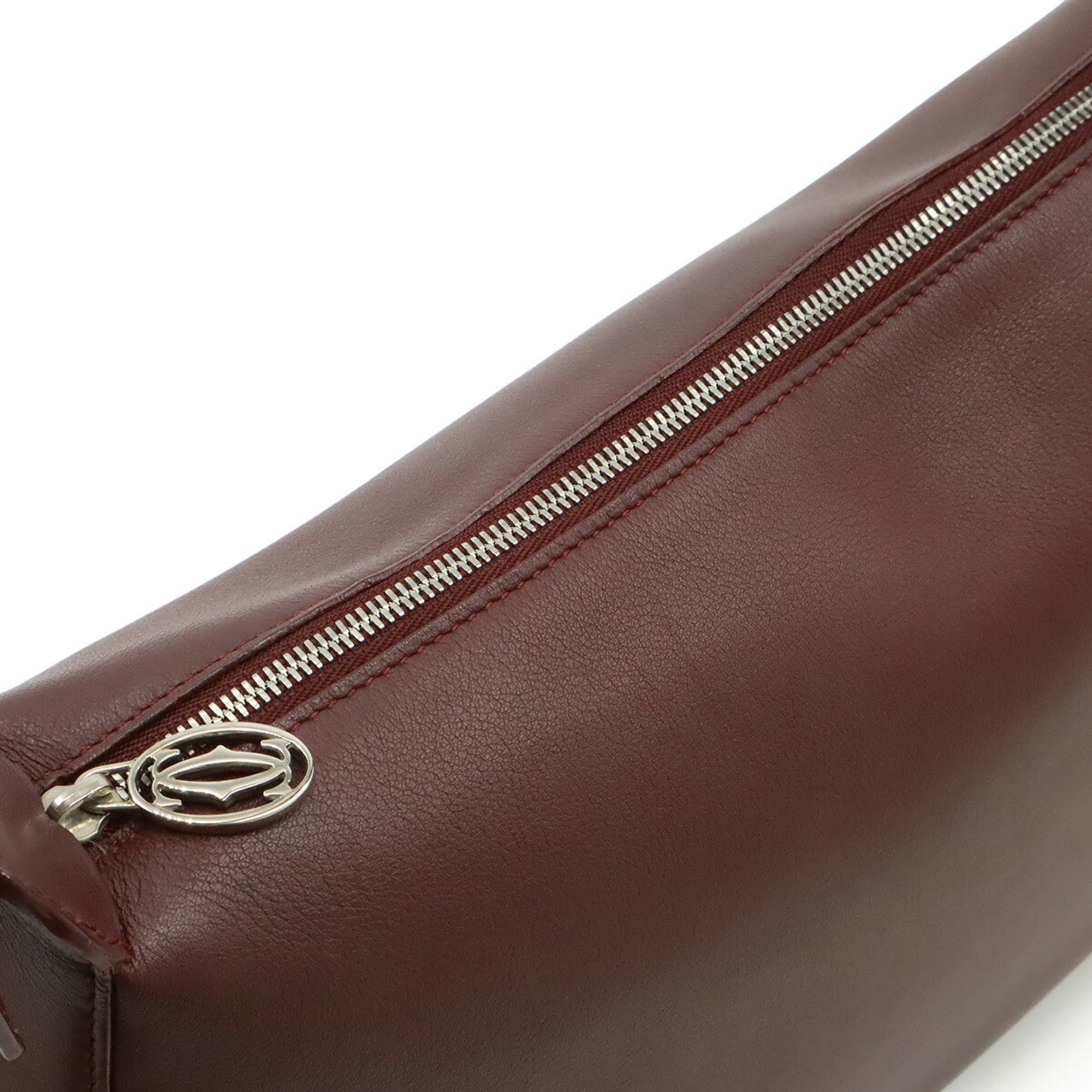 Cartier Bordeaux Red Color White Leather Shoulder Bag (Pre-Owned)