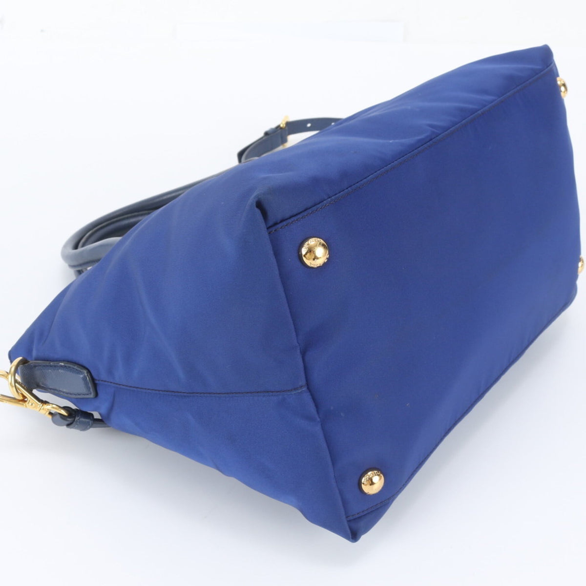 Prada Blue Leather Nylon Handbag Shoulder Bag Tote Bag (Pre-Owned)