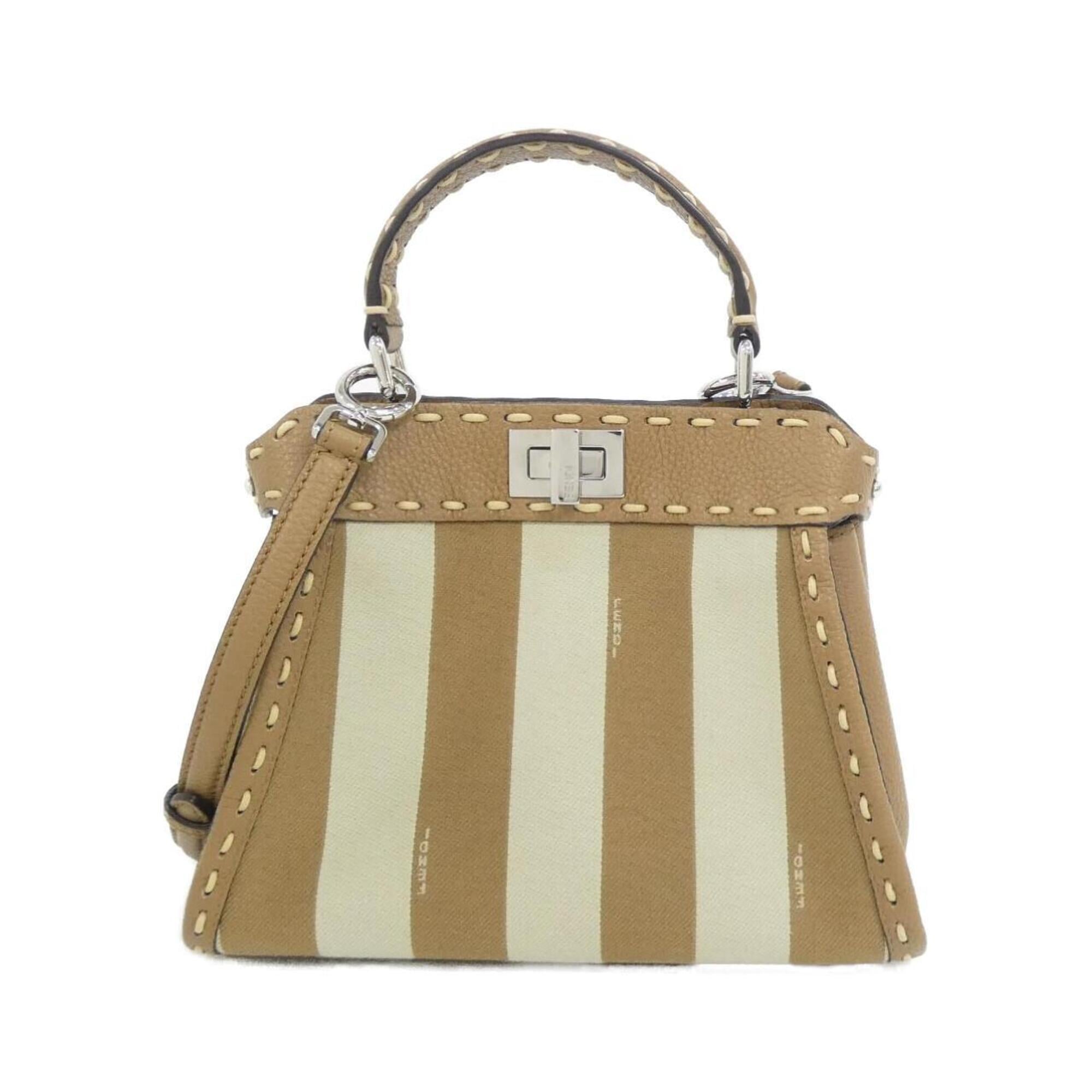 Fendi Selleria Beige Light Brown Canvas Leather Handbag (Pre-Owned)
