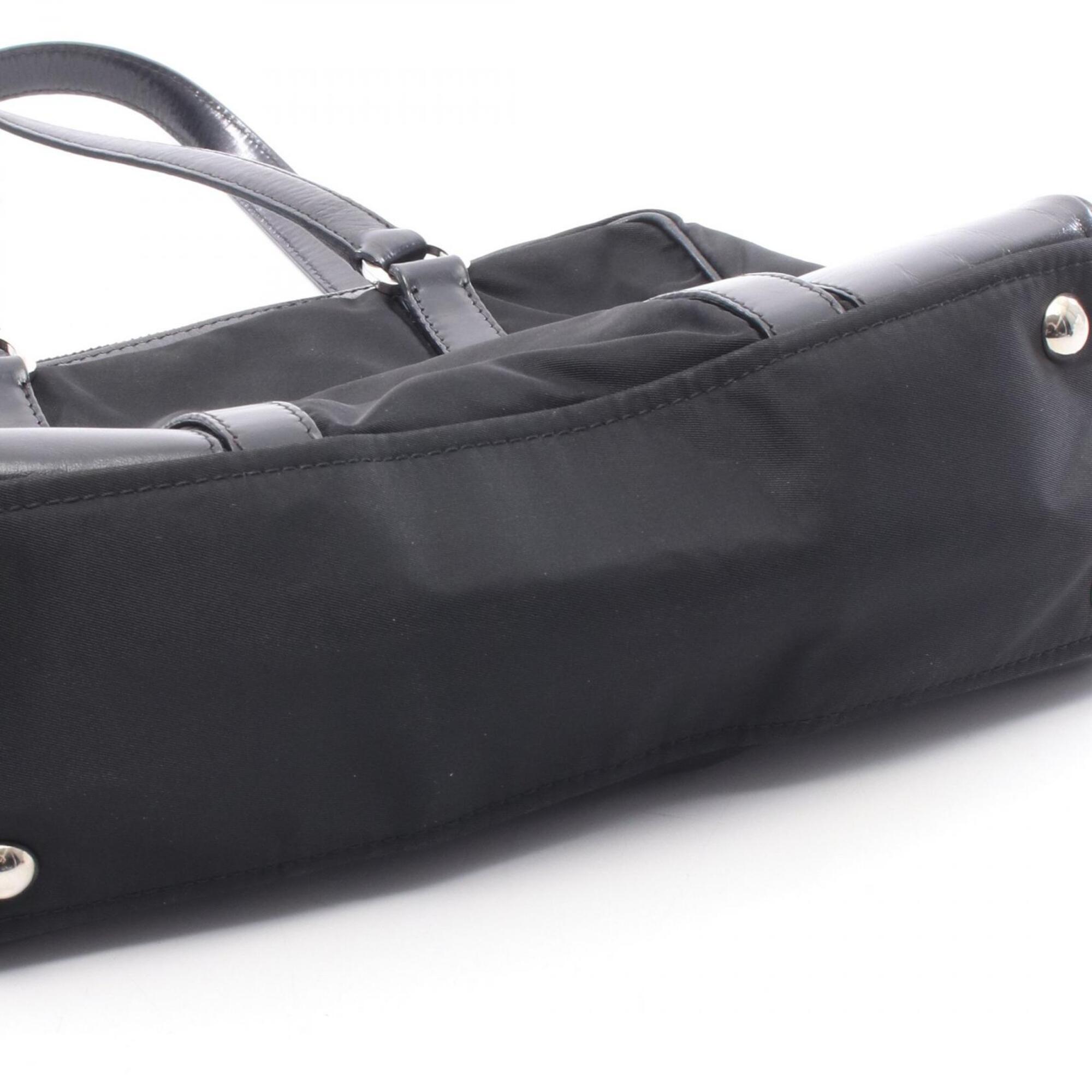 Prada Black Nylon Leather Handbag Tote Bag (Pre-Owned)