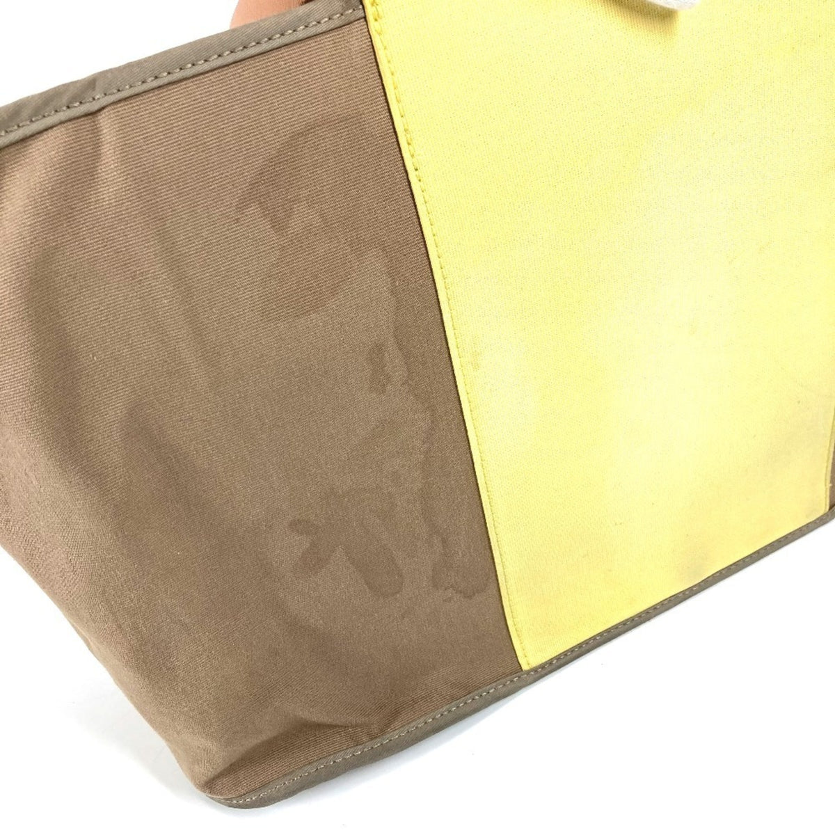 Hermes Beige Yellow Leather Canvas Shoulder Bag Tote Bag (Pre-Owned)