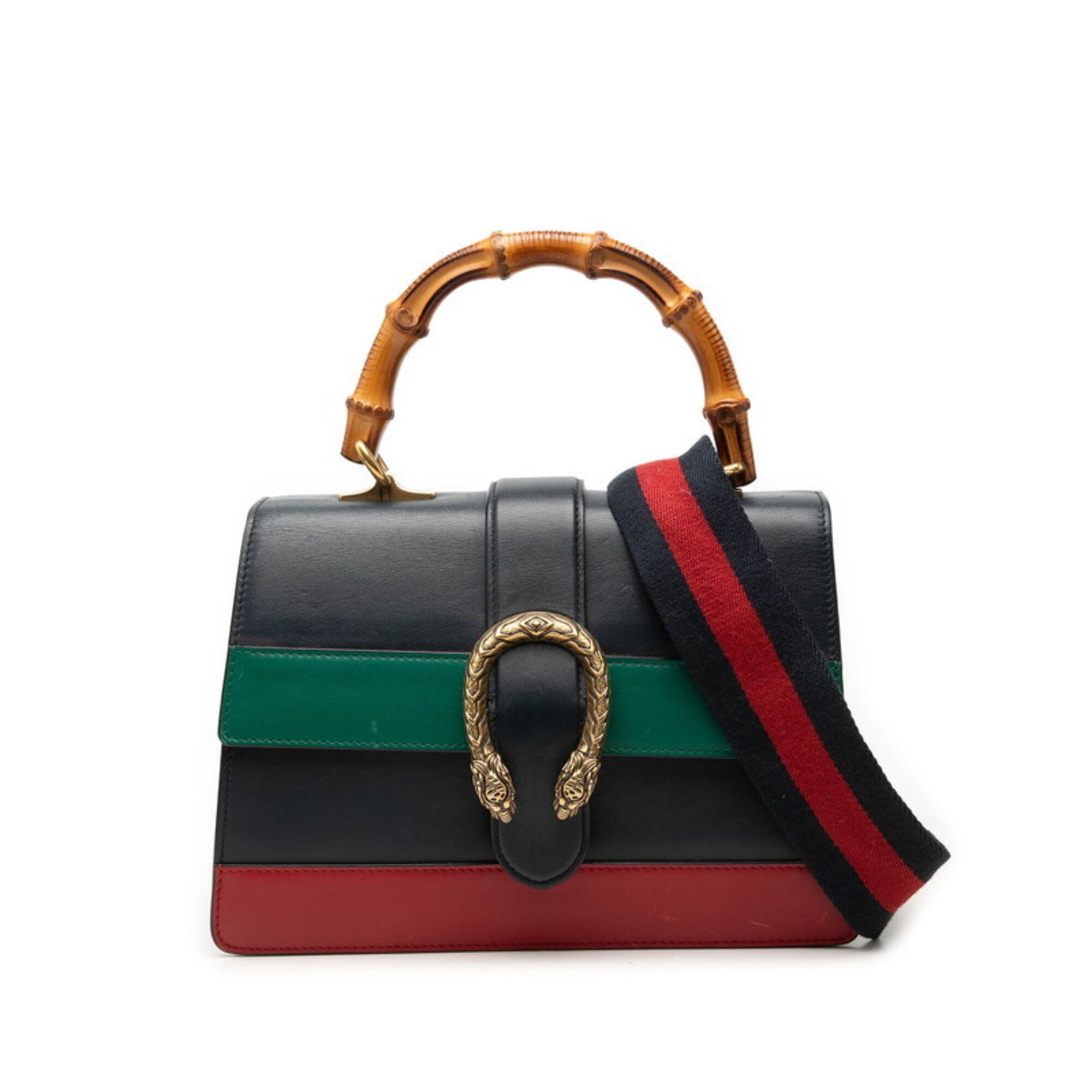 Gucci Green Navy Red Color Leather Handbag Shoulder Bag (Pre-Owned)