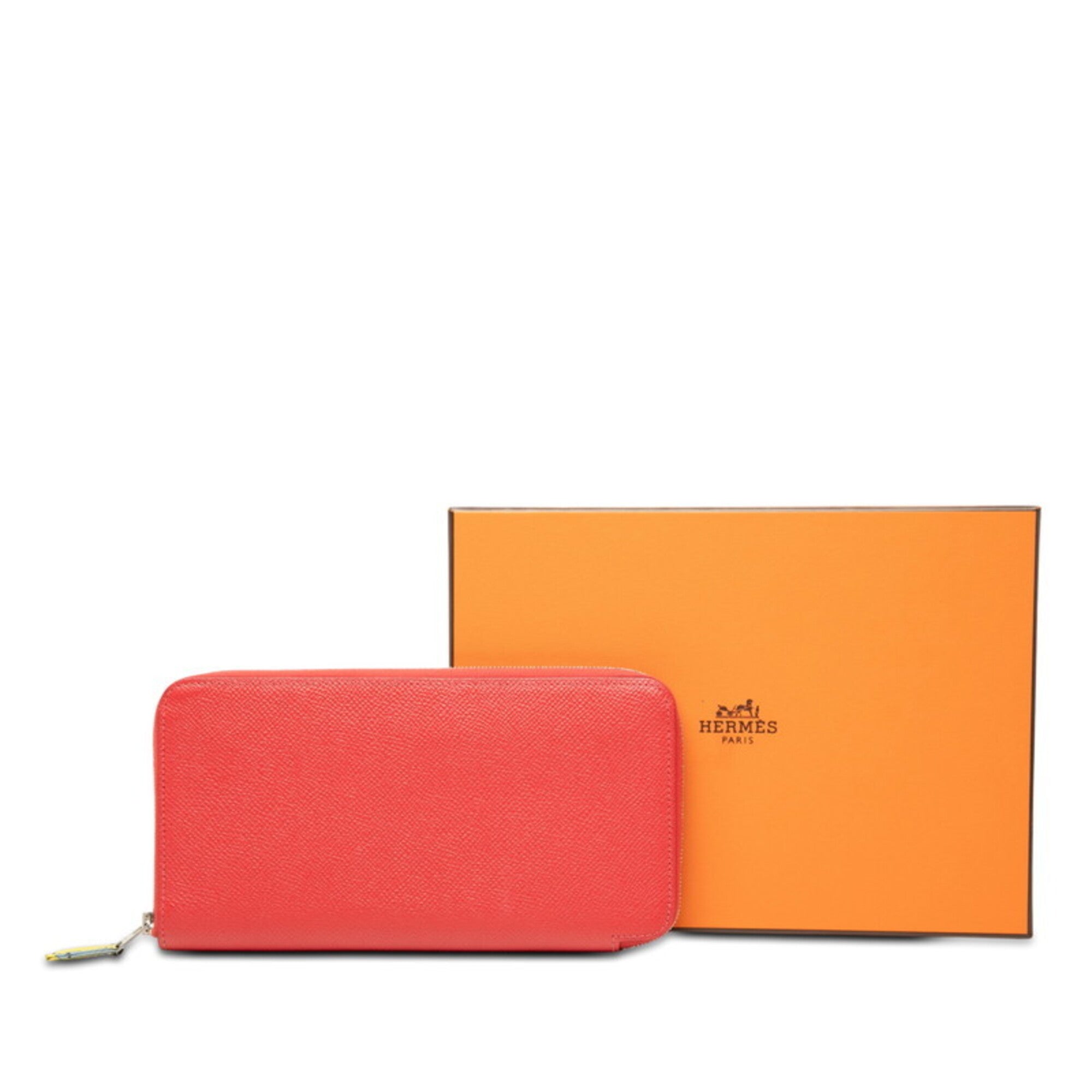 Hermes Silk'in Red Color Epsom Leather Long Wallet (Bi-Fold) (Pre-Owned)