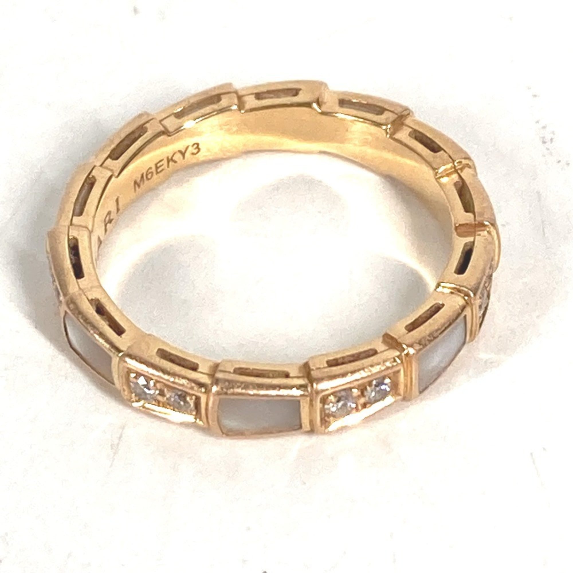 Bvlgari Serpenti Pink Gold White Band Ring (Pre-Owned)
