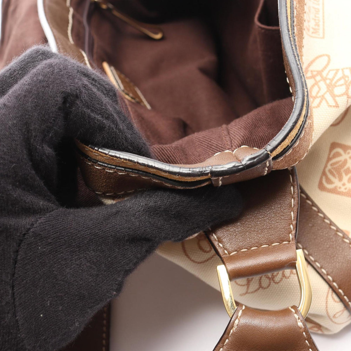 Loewe Brown Ivory Canvas Suede Leather Shoulder Bag (Pre-Owned)