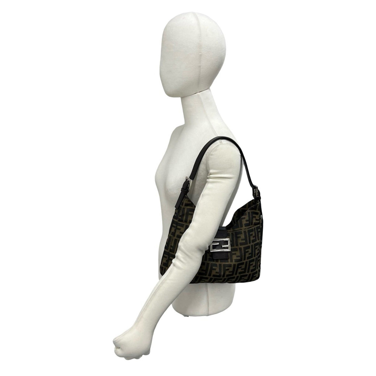 Fendi Black Brown Canvas Leather Shoulder Bag (Pre-Owned)