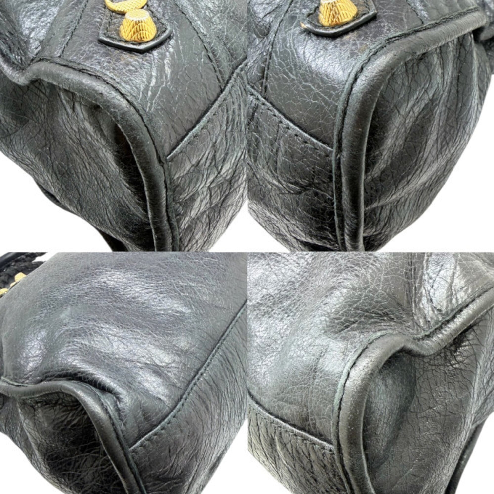 Balenciaga Black Leather Handbag Shoulder Bag (Pre-Owned)