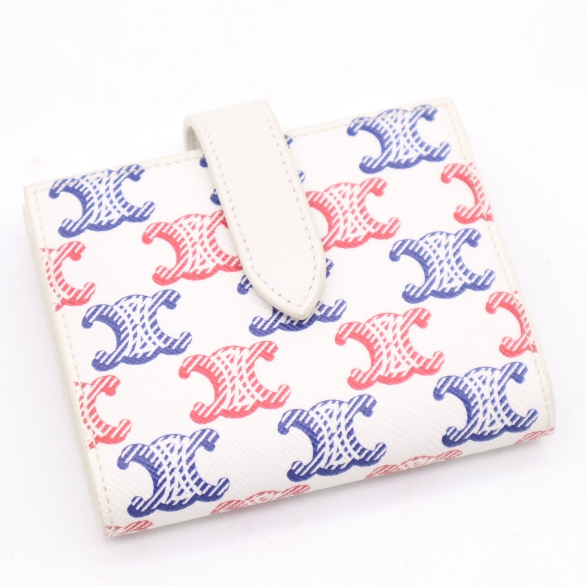 Celine Blue Red Color White Coated Canvas Leather Wallet (Bi-Fold) (Pre-Owned)