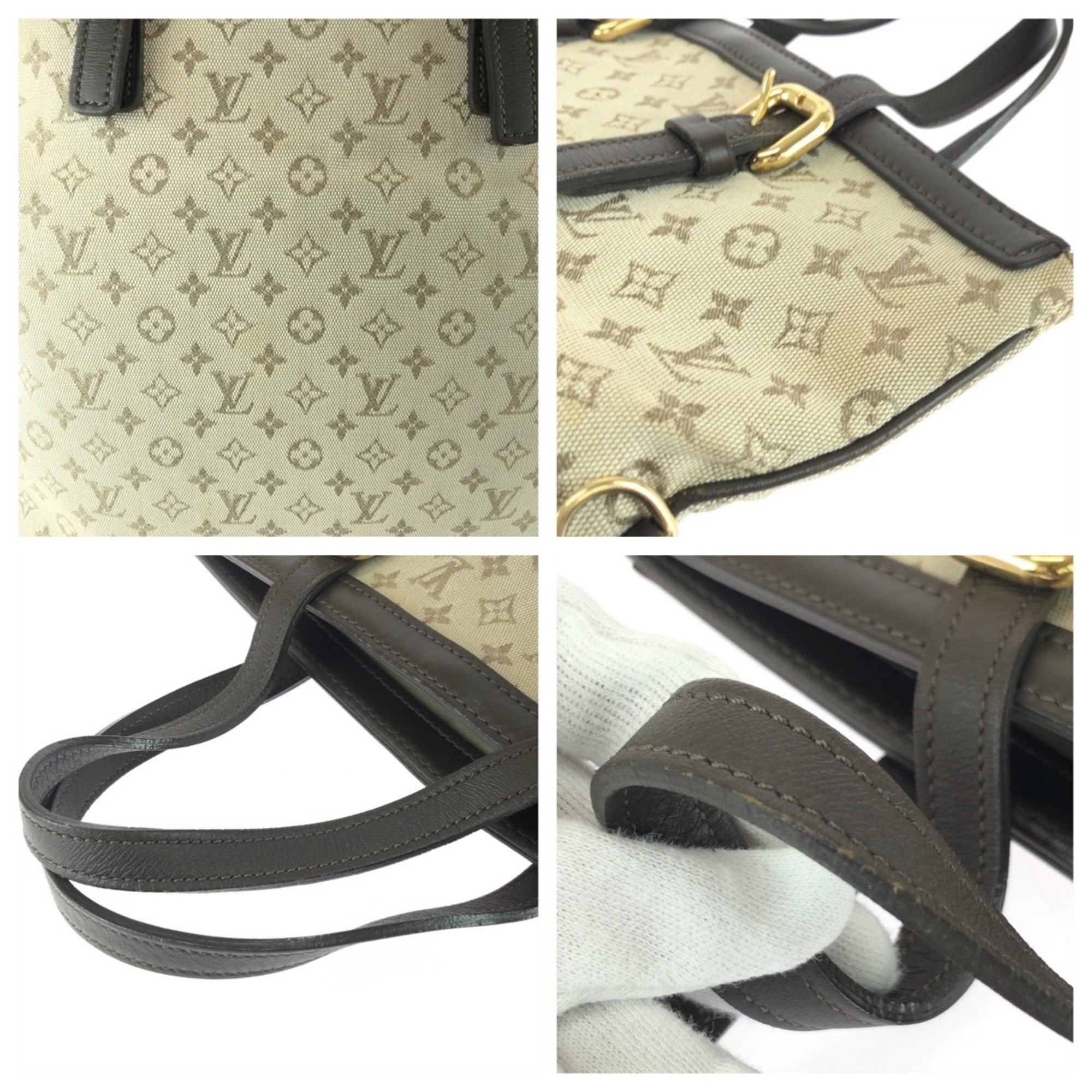 Louis Vuitton Khaki Canvas Leather Shoulder Bag Tote Bag (Pre-Owned)