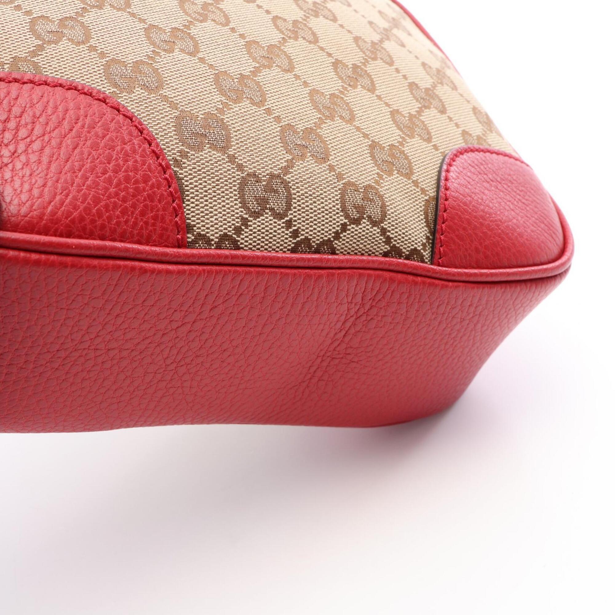 Gucci Beige Red Color Canvas Leather Handbag Shoulder Bag (Pre-Owned)