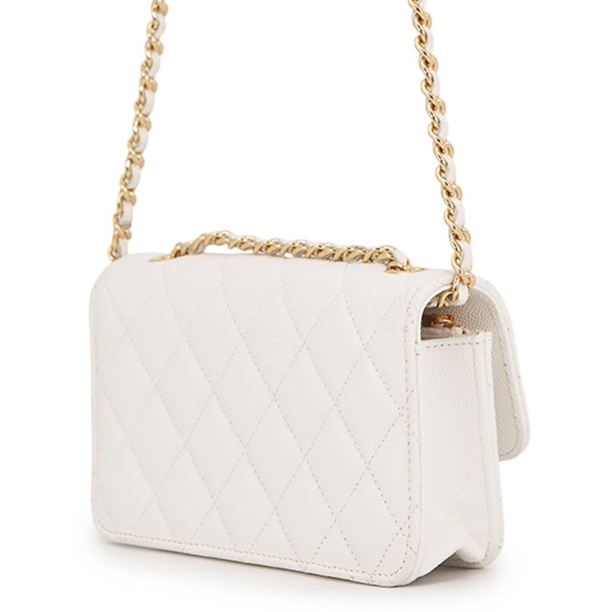 Chanel White Grained Calfskin Chain/Shoulder Wallet (Pre-Owned)