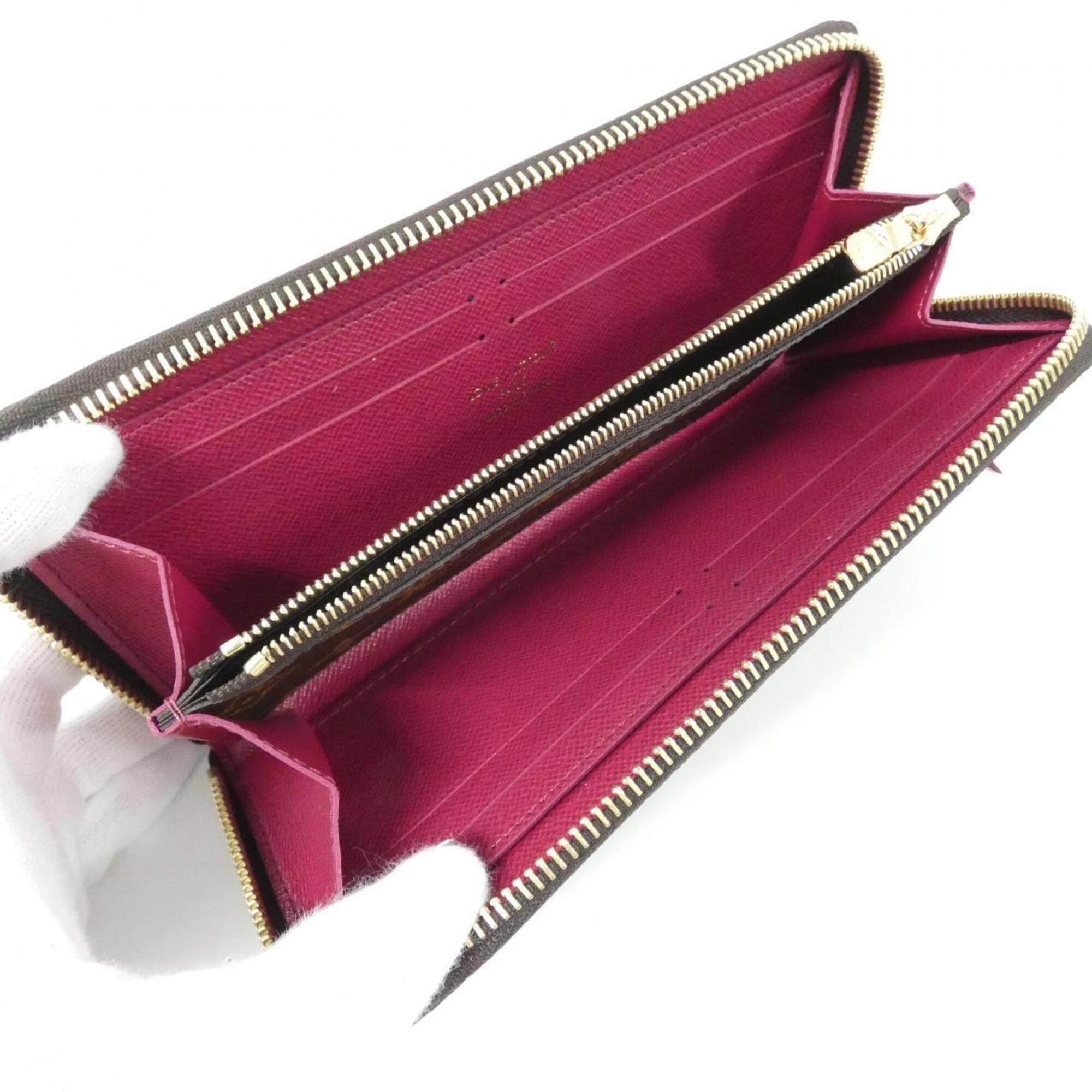 Louis Vuitton Fuchsia Marron Coated Canvas Long Wallet (Bi-Fold) (Pre-Owned)