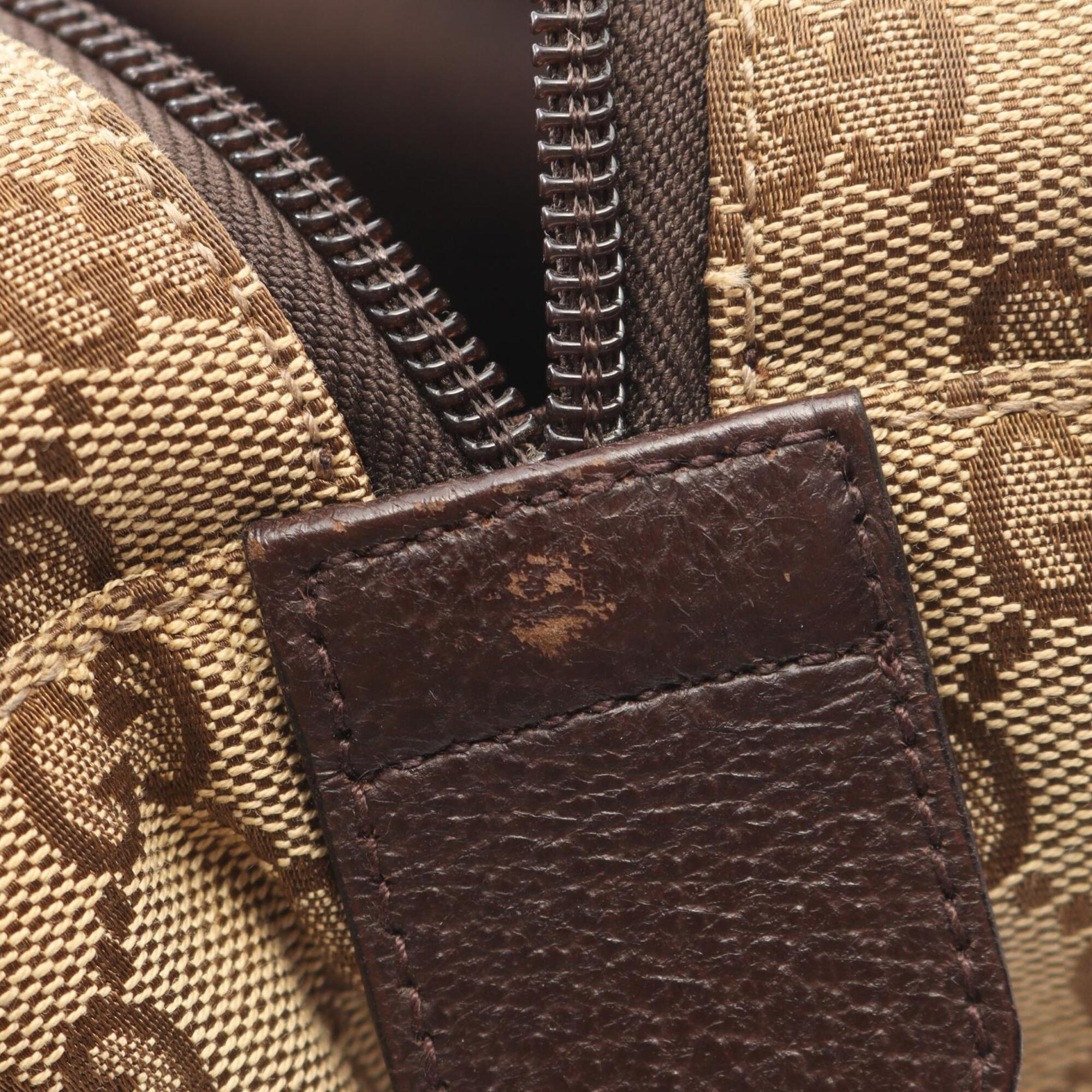 Gucci Beige Brown Gg Canvas Leather Boston Bag Handbag (Pre-Owned)