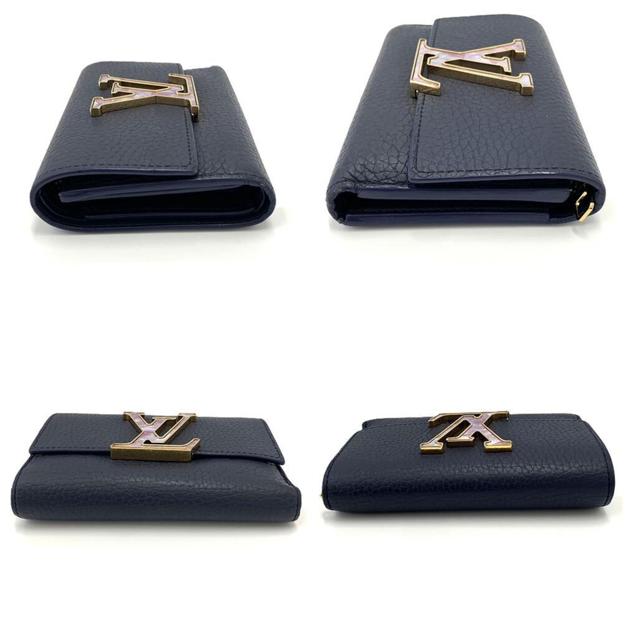 Louis Vuitton Navy Leather Wallet (Tri-Fold) (Pre-Owned)