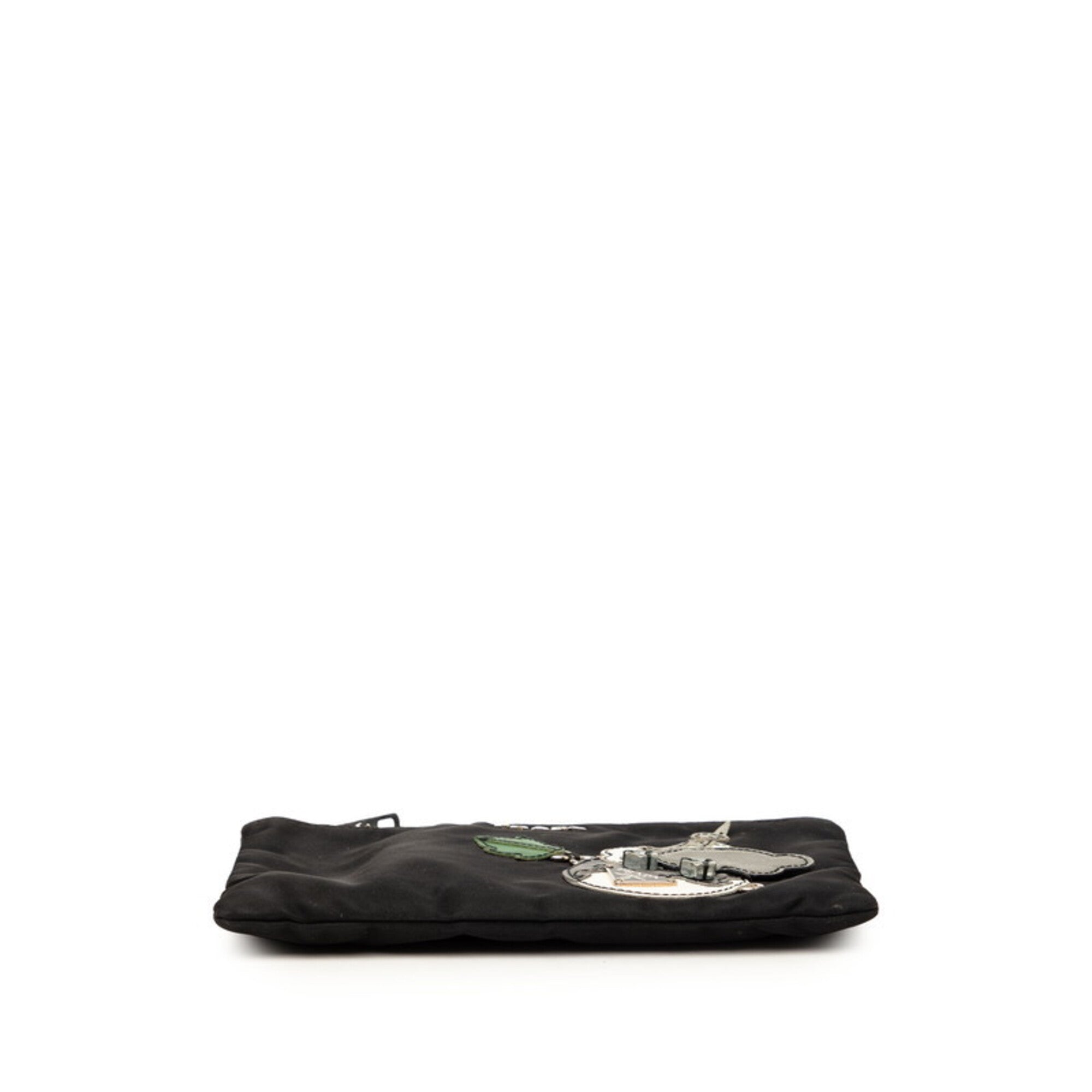 Prada Black Multi-Color Nylon Leather Handbag Pouch (Pre-Owned)