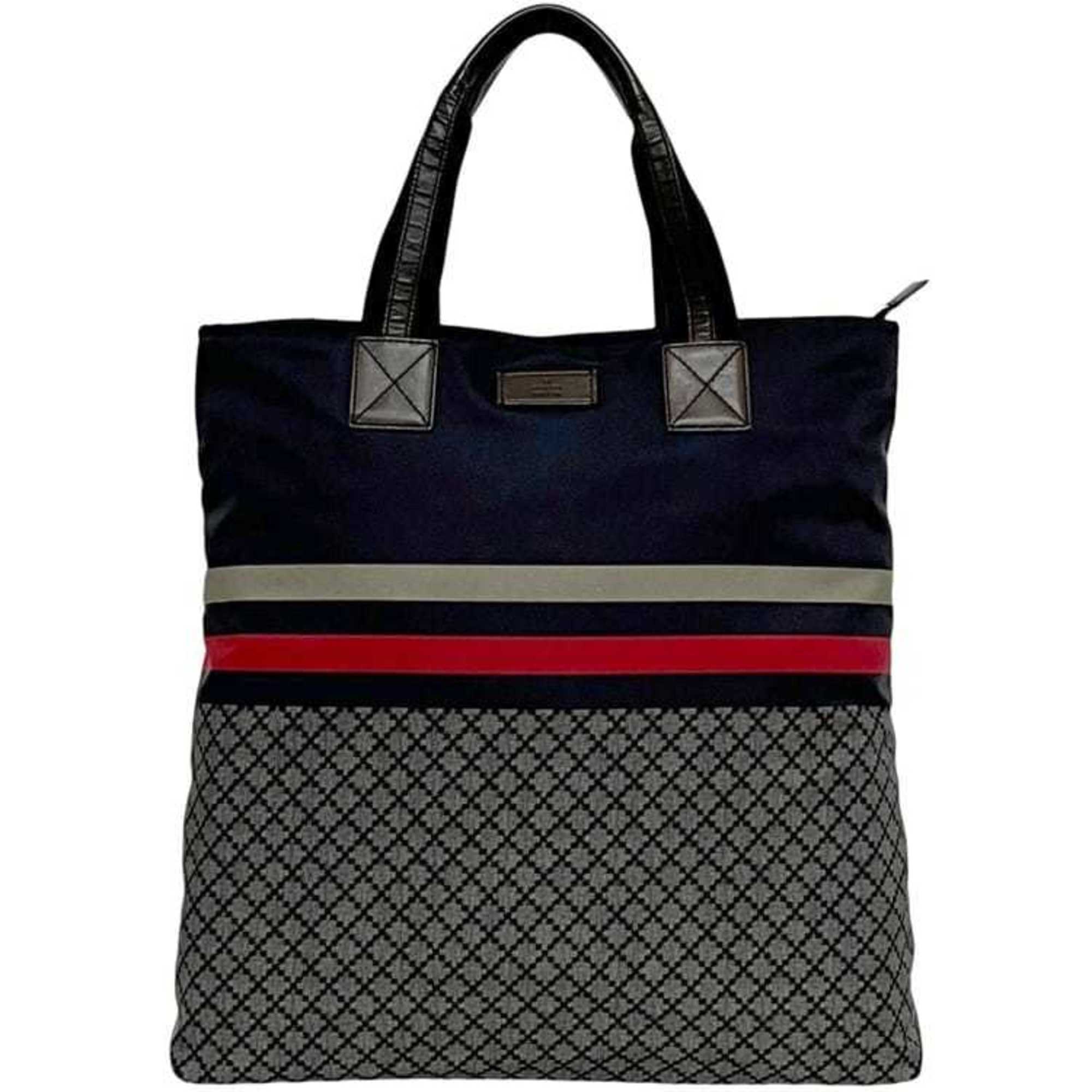 Gucci Navy Red Color Nylon Leather Tote Bag (Pre-Owned)