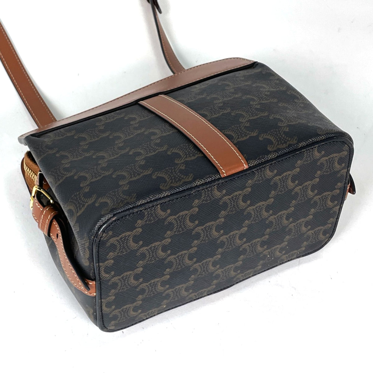 Celine Brown Coated Canvas Leather Shoulder Bag (Pre-Owned)