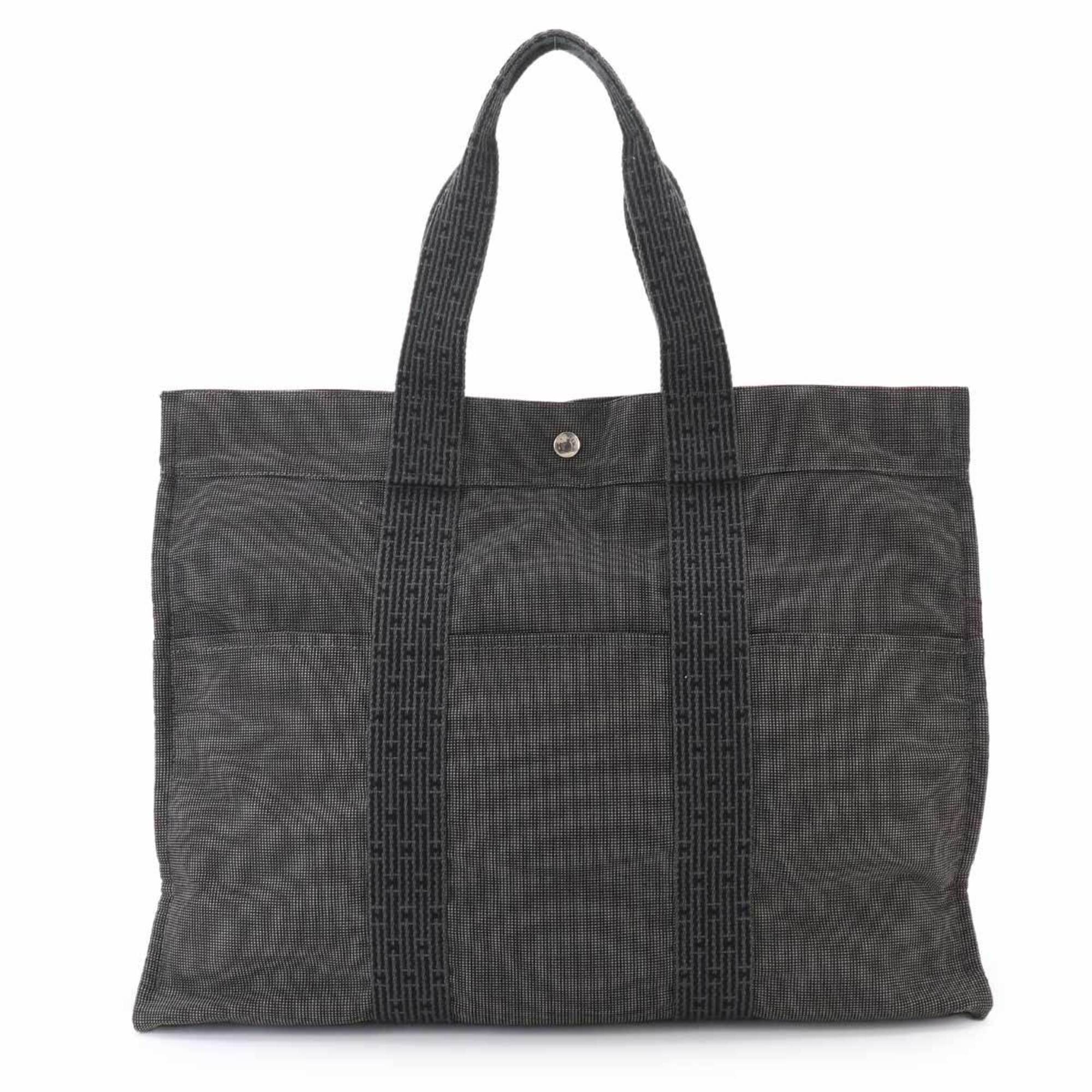 Hermes Gray Canvas Handbag Tote Bag (Pre-Owned)