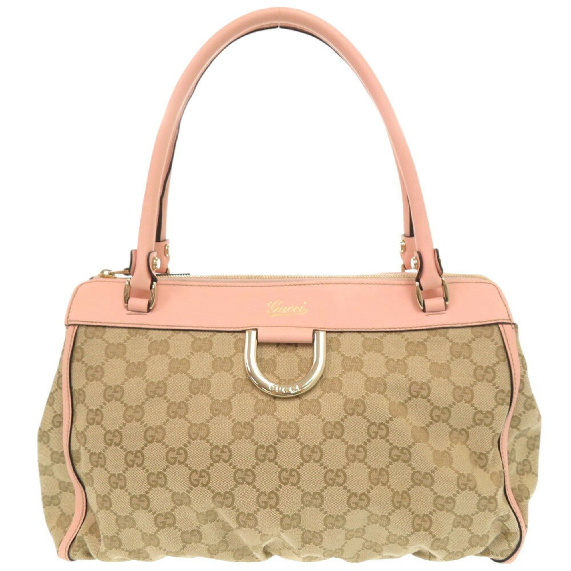 Gucci Beige Pink Gg Canvas Leather Handbag Tote Bag (Pre-Owned)