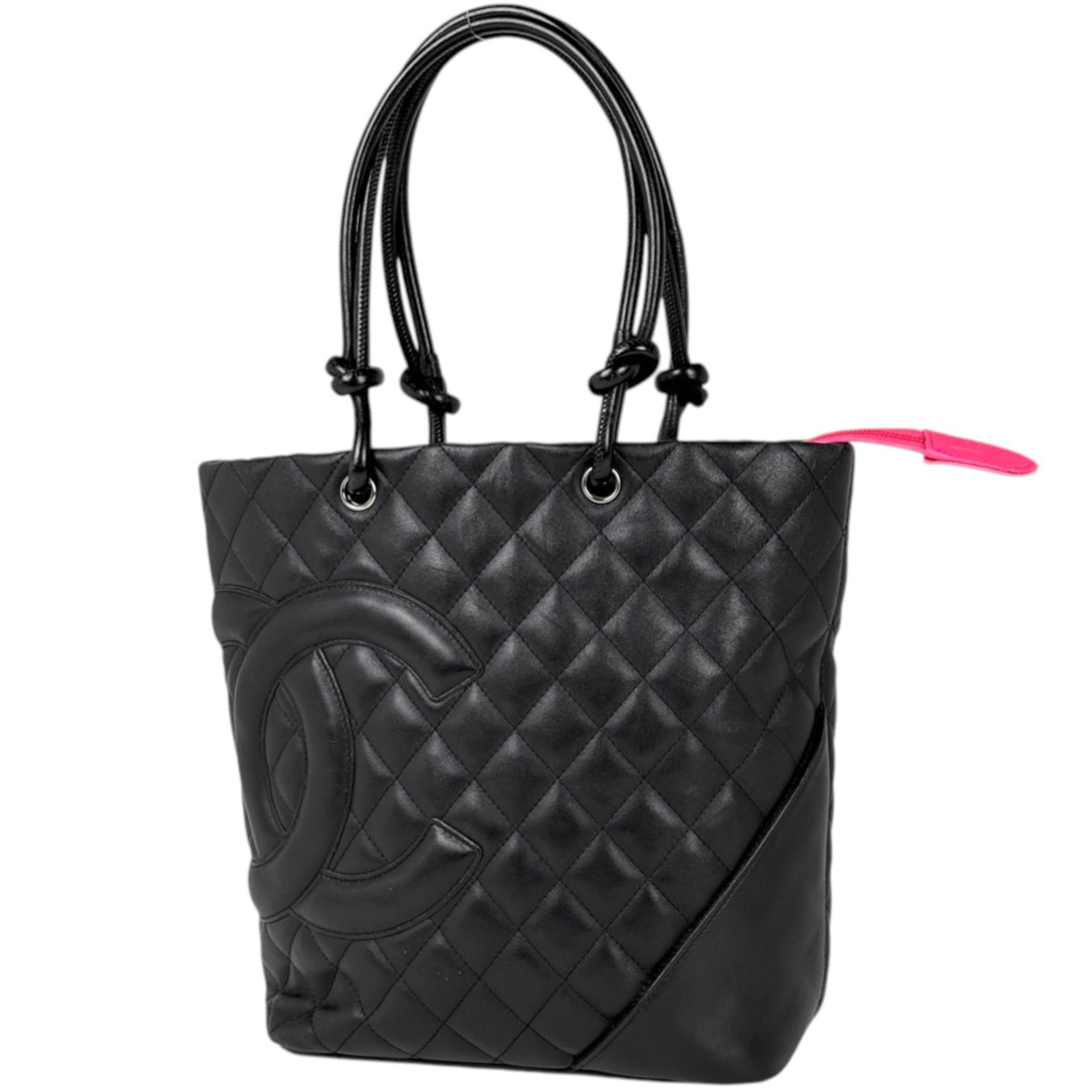 Chanel Ligne Cambon Black Leather Handbag Tote Bag (Pre-Owned)