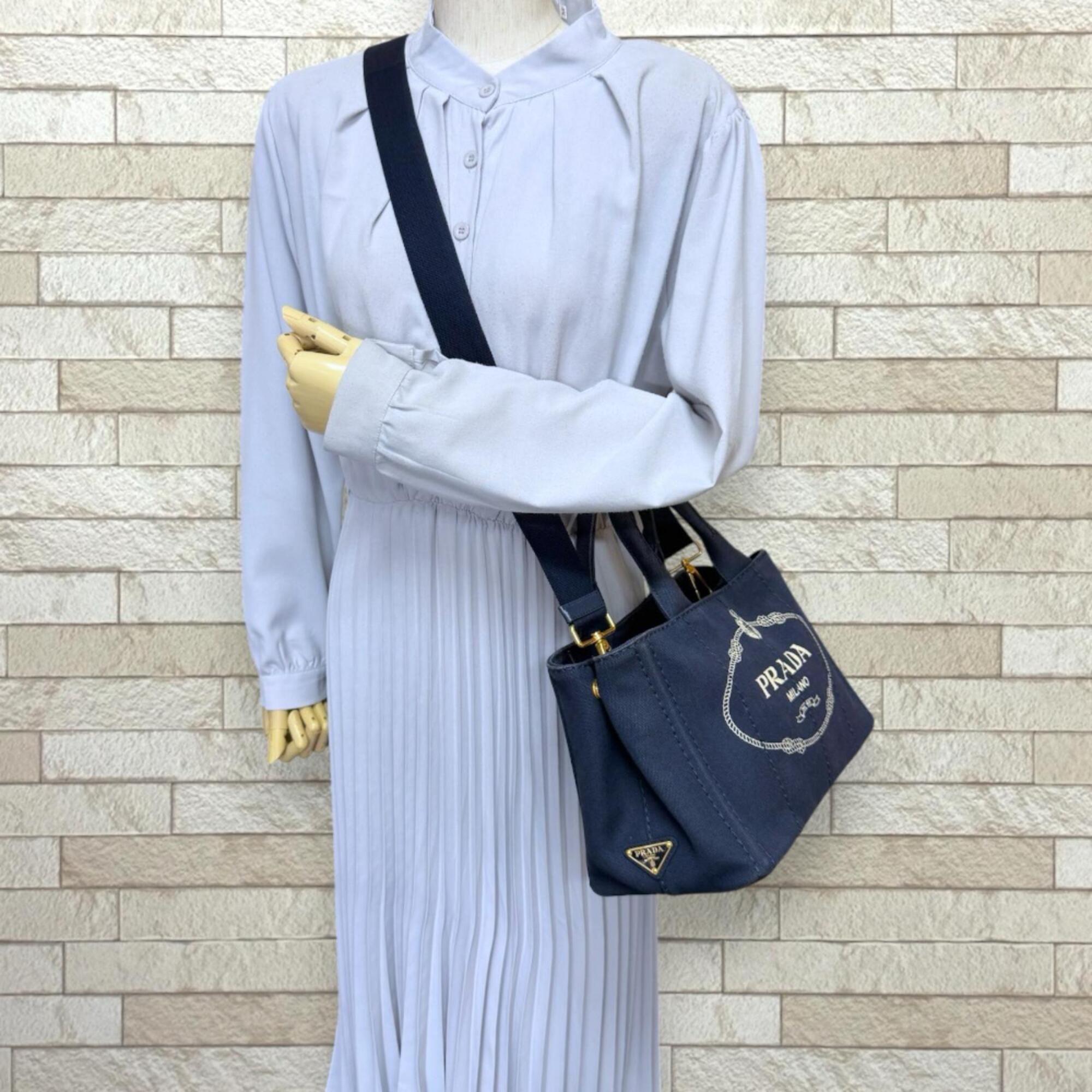 Prada Navy Canvas Shoulder Bag (Pre-Owned)