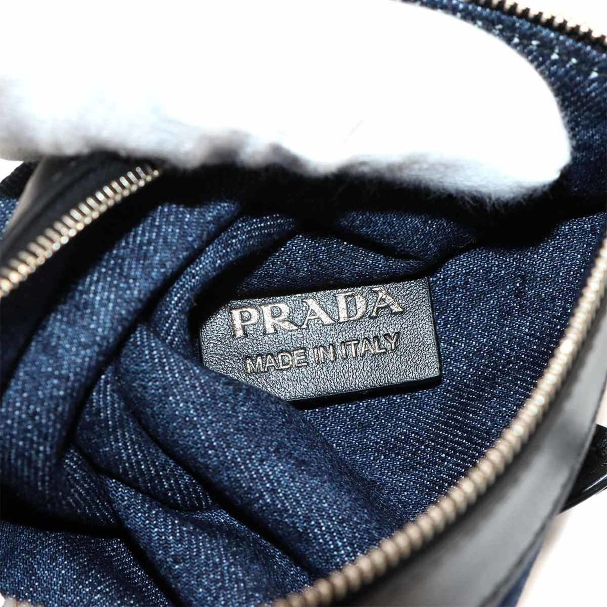 Prada Black Blue Denim Leather Handbag Shoulder Bag (Pre-Owned)