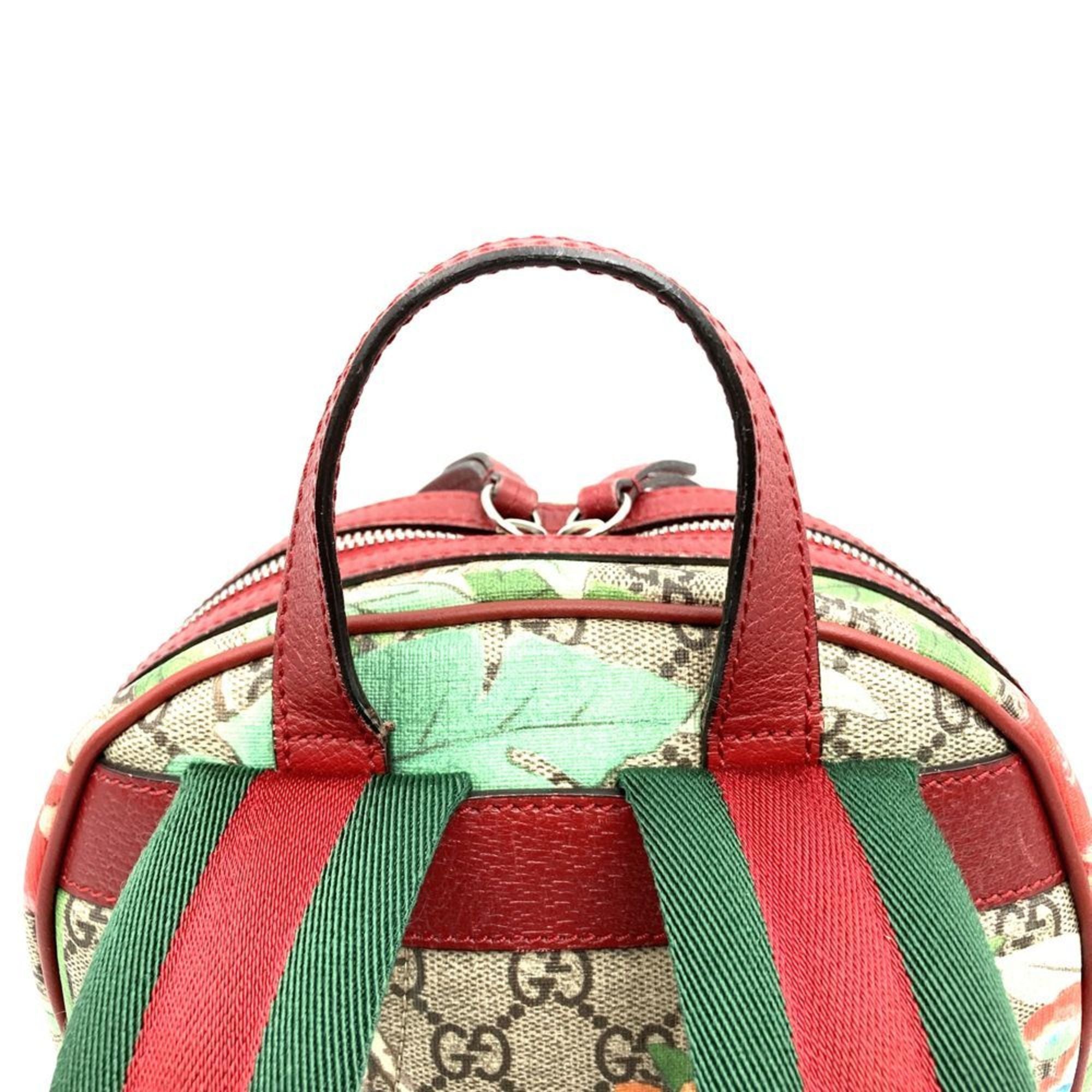 Gucci Green Multi-Color Red Color Yellow Gg Supreme Canvas Leather Backpack (Pre-Owned)
