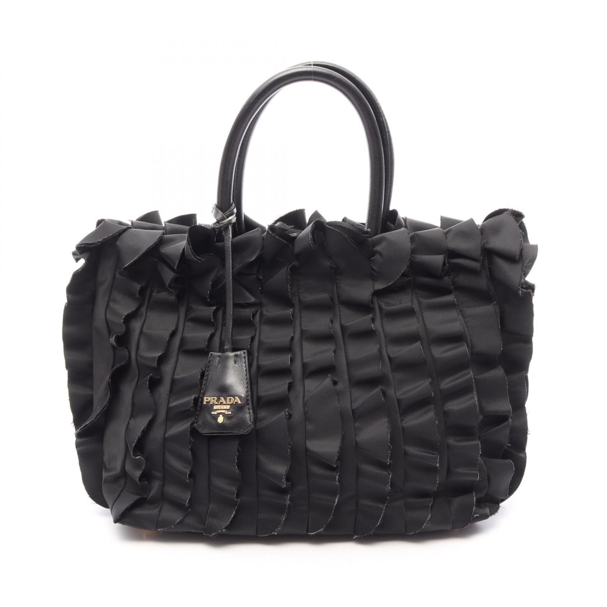 Prada Black Nylon Leather Handbag Tote Bag (Pre-Owned)