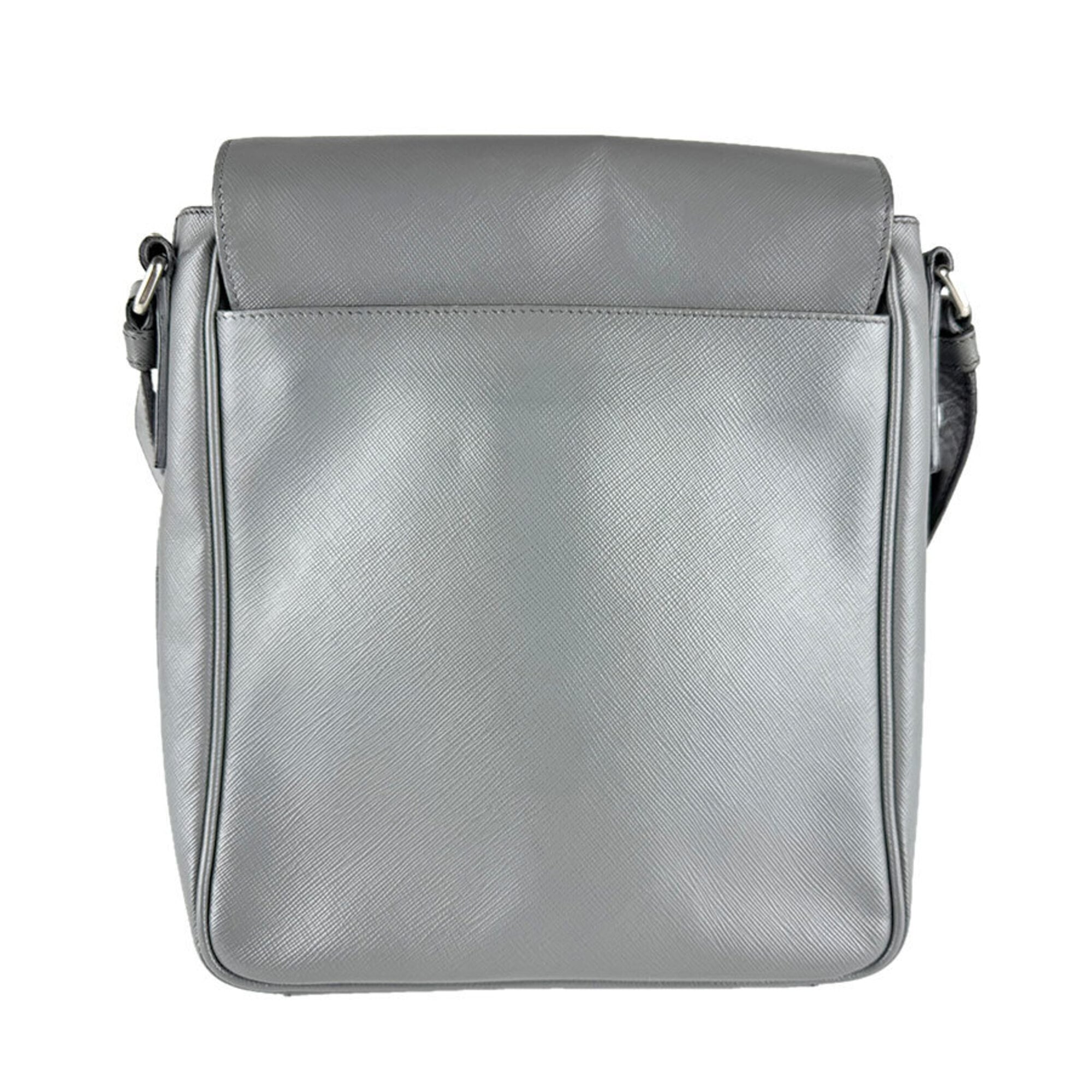Prada Gray Leather Shoulder Bag (Pre-Owned)