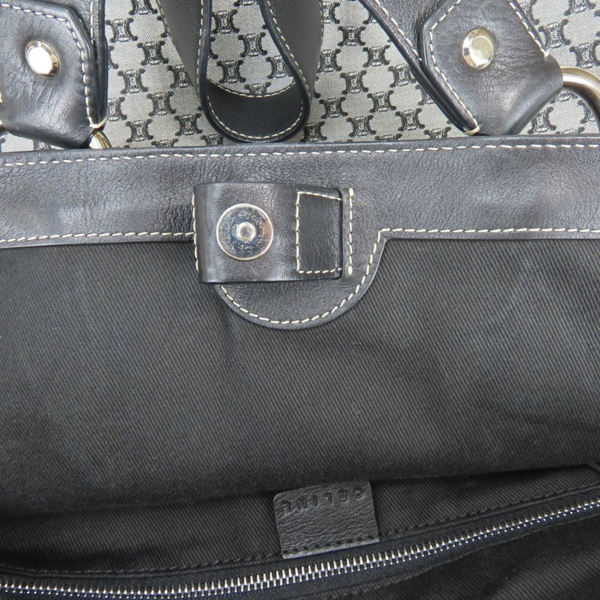 Celine Macadam Black Gray Canvas Leather Tote Bag (Pre-Owned)