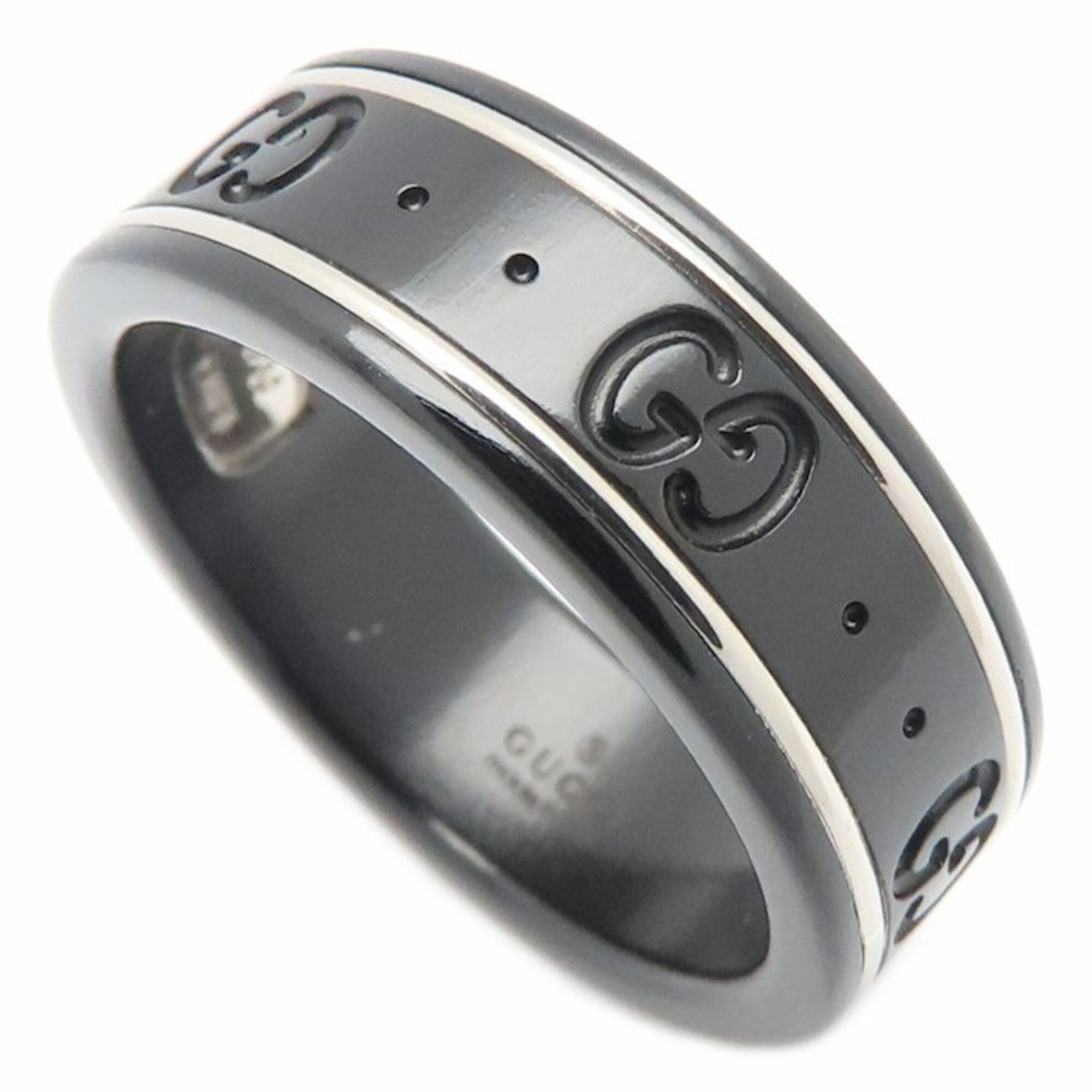 Gucci Icon Silver Black White Gold (18K) Band Ring (Pre-Owned)
