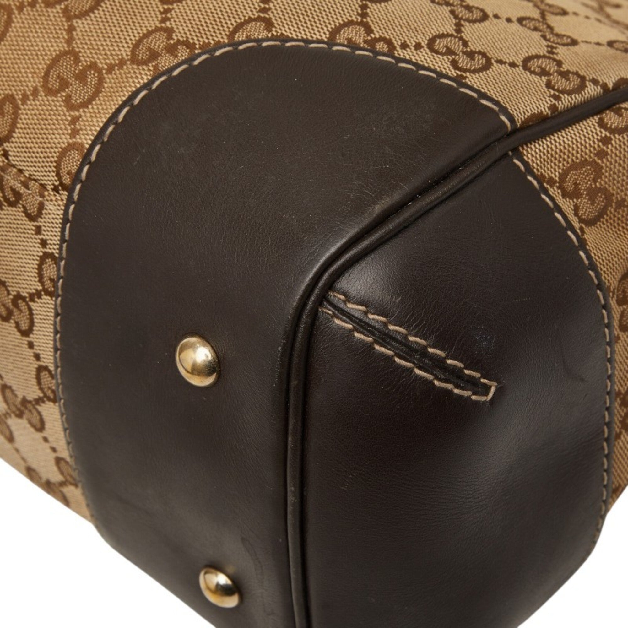 Gucci Beige Leather Canvas Handbag Tote Bag (Pre-Owned)