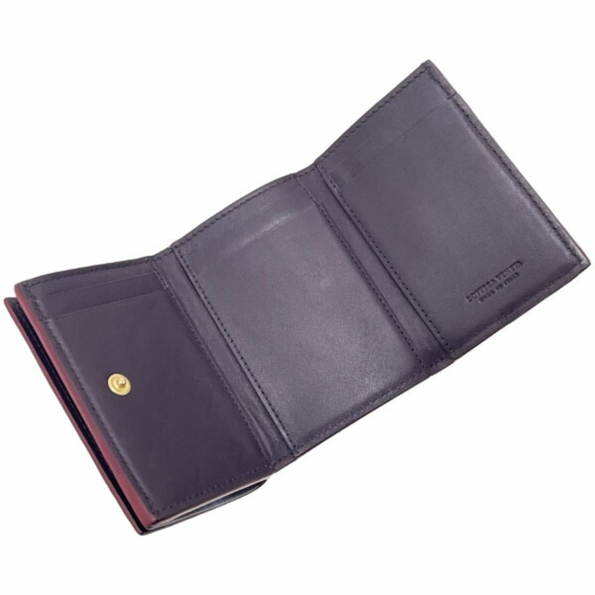 Bottega Veneta Red Color Wine Intrecciato Wallet (Tri-Fold) (Pre-Owned)