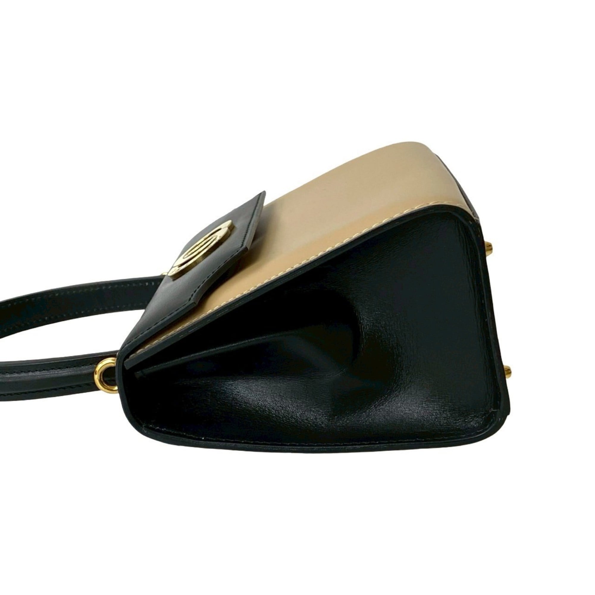 Celine Beige Black Leather Handbag Shoulder Bag (Pre-Owned)