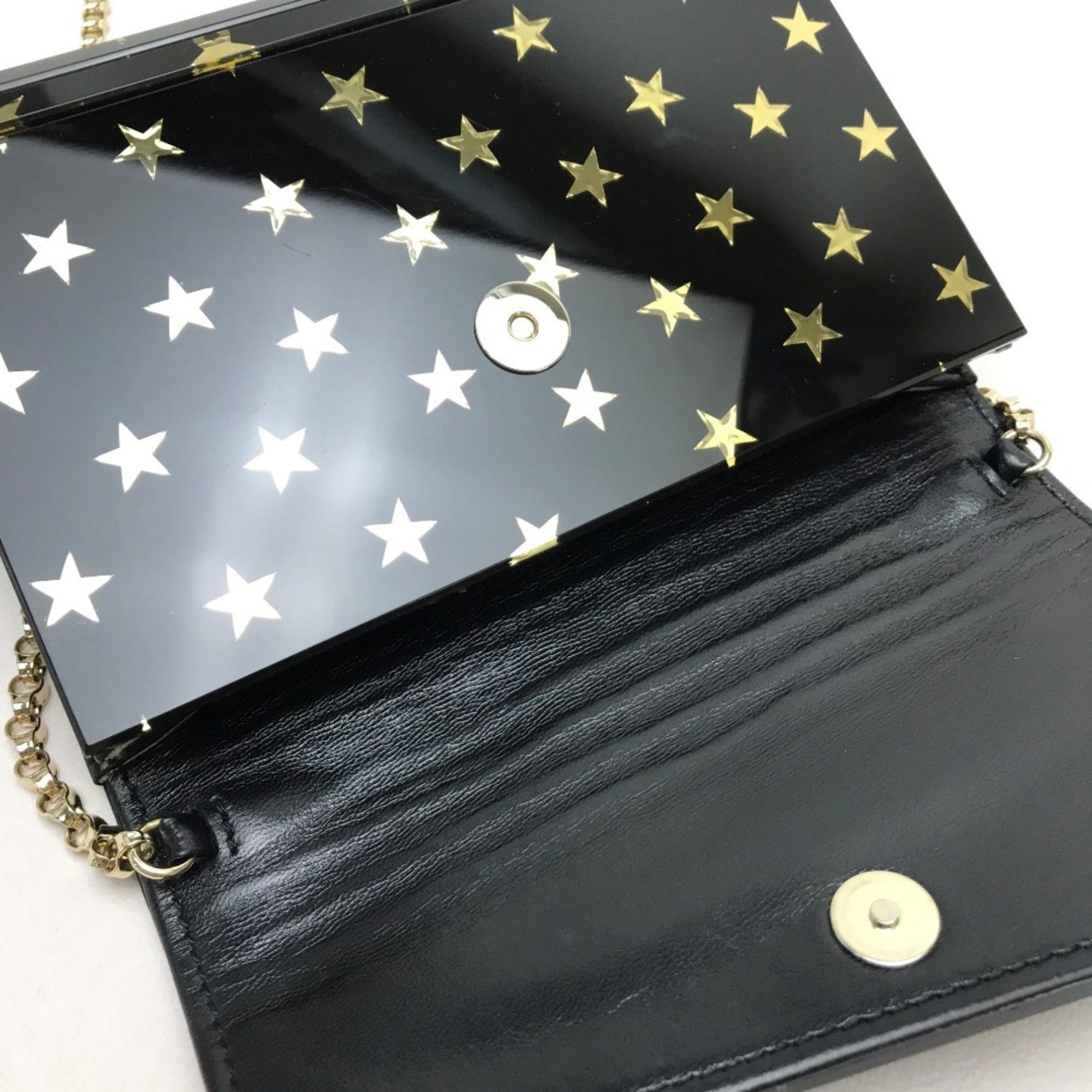 Jimmy Choo Black Gold Leather Plastic Clutch Bag Pochette Shoulder Bag (Pre-Owned)